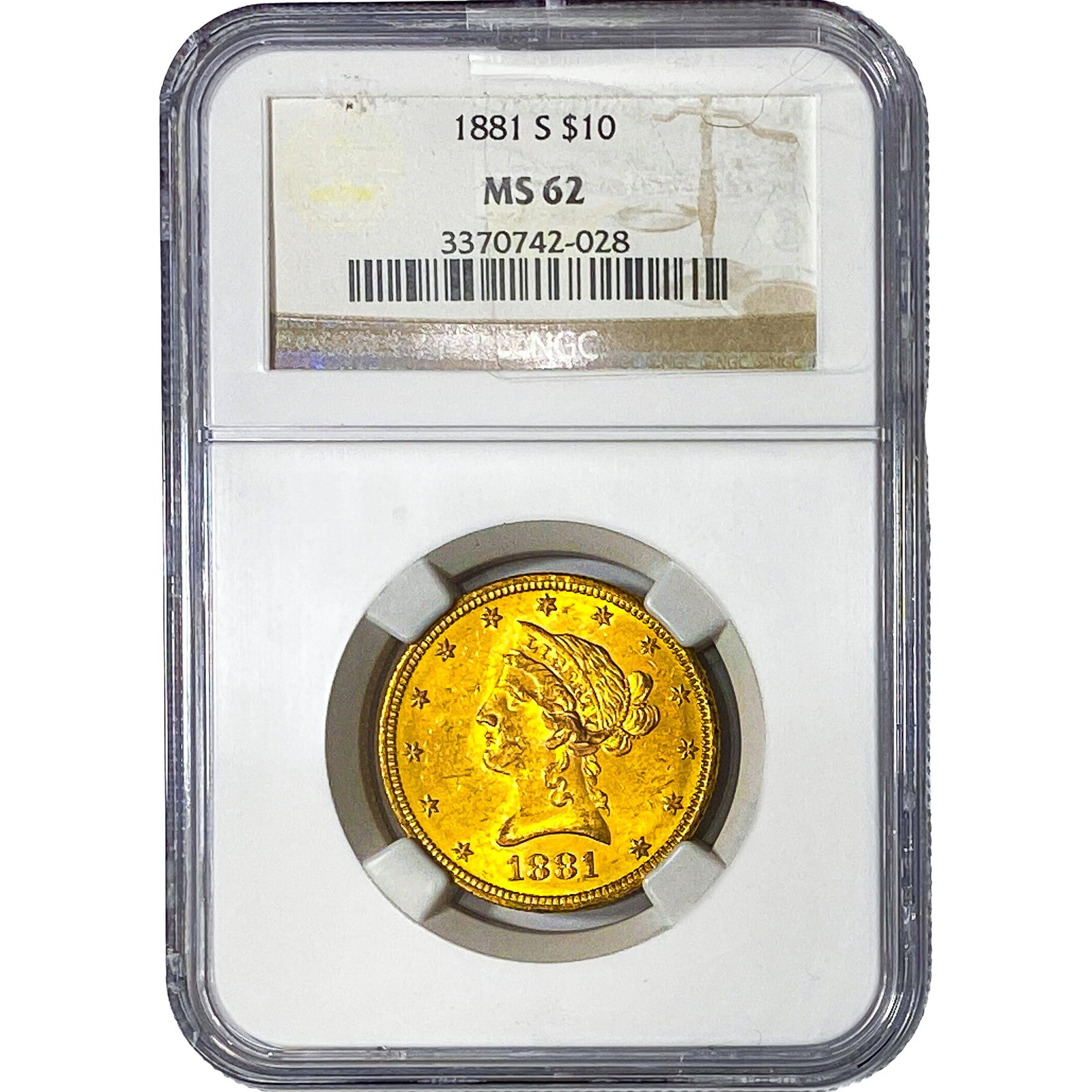 1881-S $10 Gold Eagle NGC MS62: 1881-S $10 Gold Eagle NGC MS62