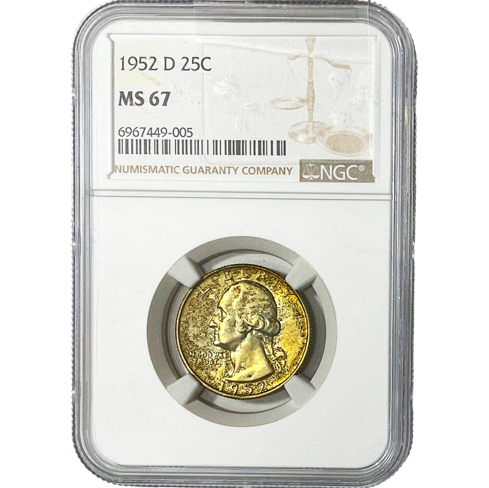 1952-D Washington Silver Quarter NGC MS67: 1952-D Washington Silver Quarter NGC MS67