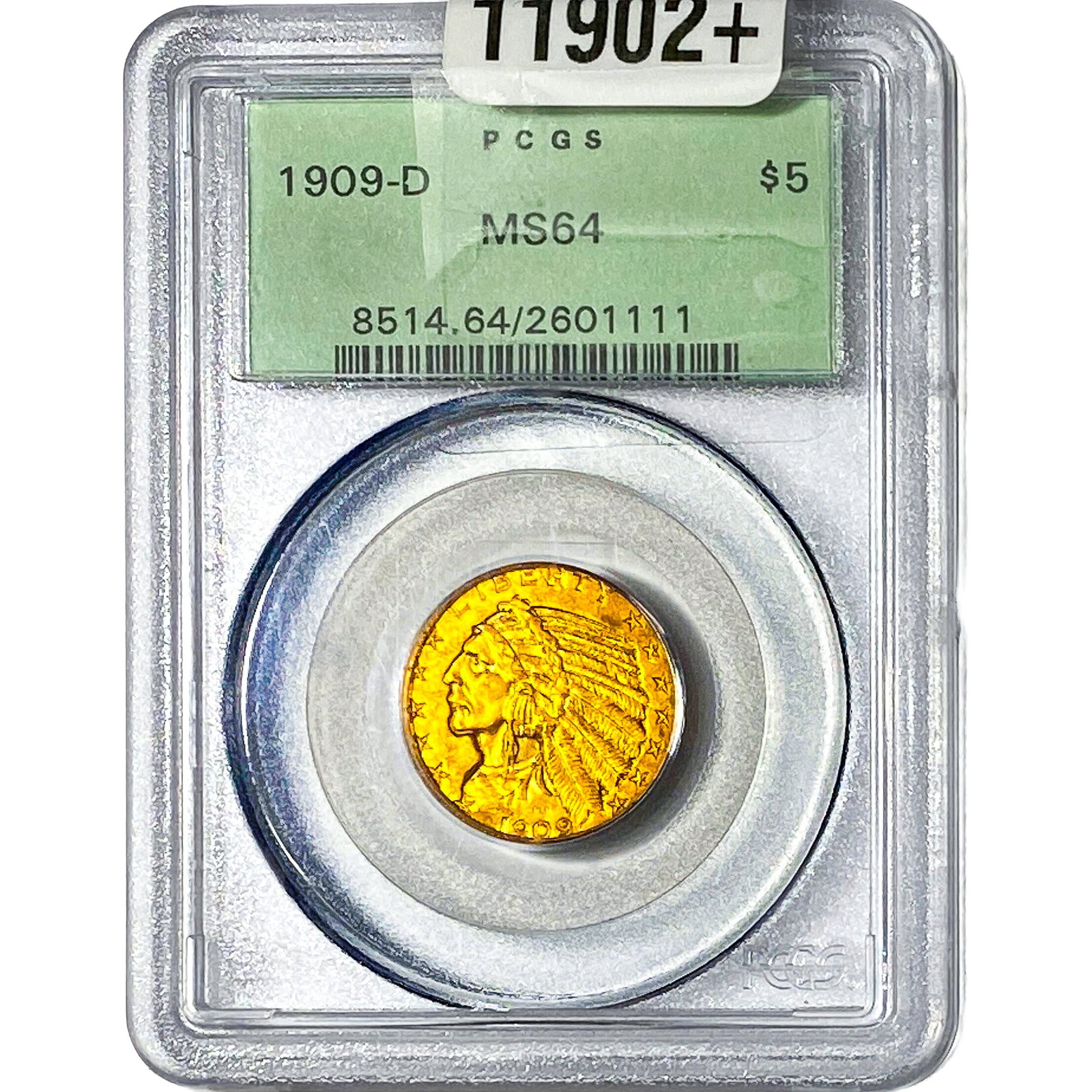 1909-D $5 Gold Half Eagle PCGS MS64: 1909-D $5 Gold Half Eagle PCGS MS64