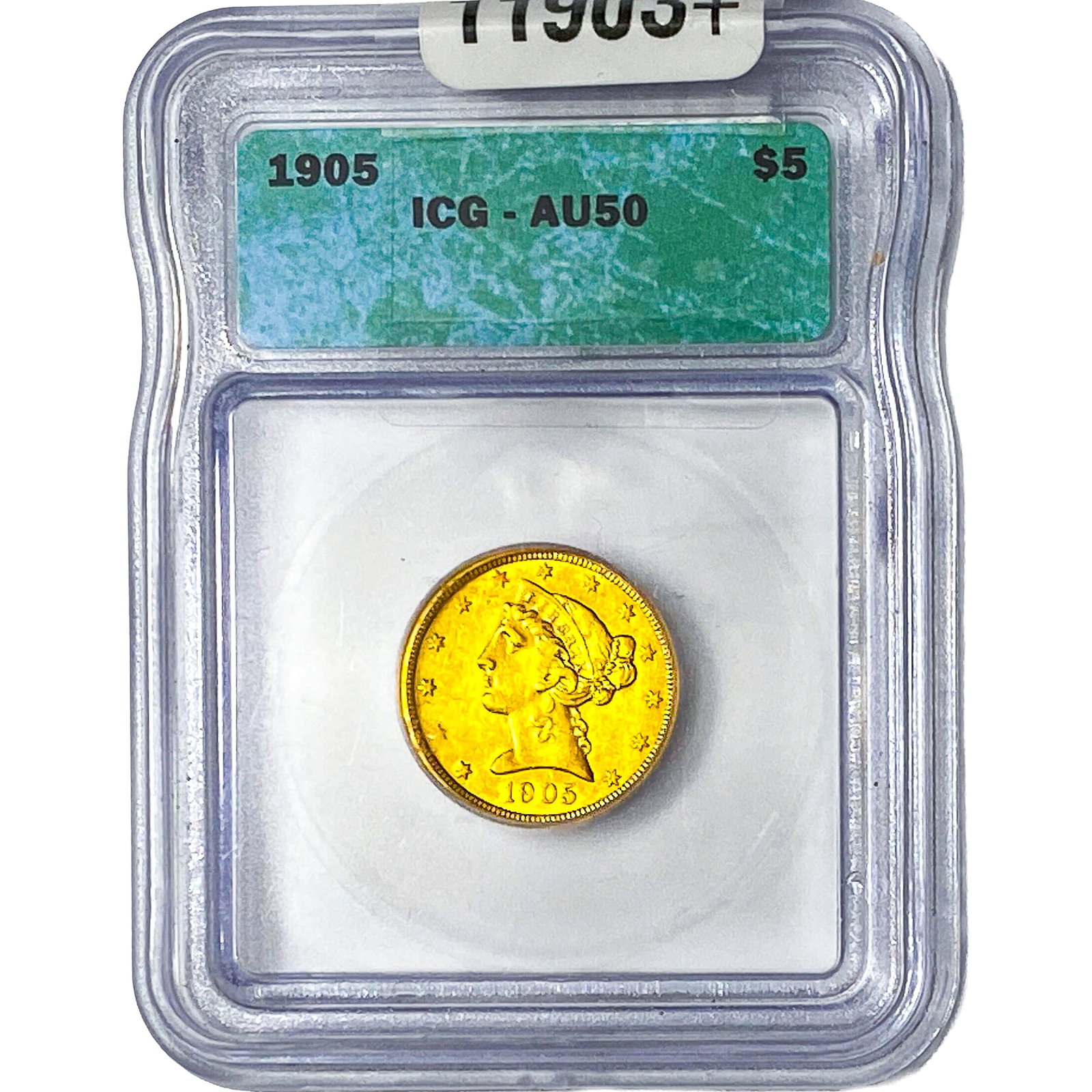 1905 $5 Gold Half Eagle ICG AU50: 1905 $5 Gold Half Eagle ICG AU50