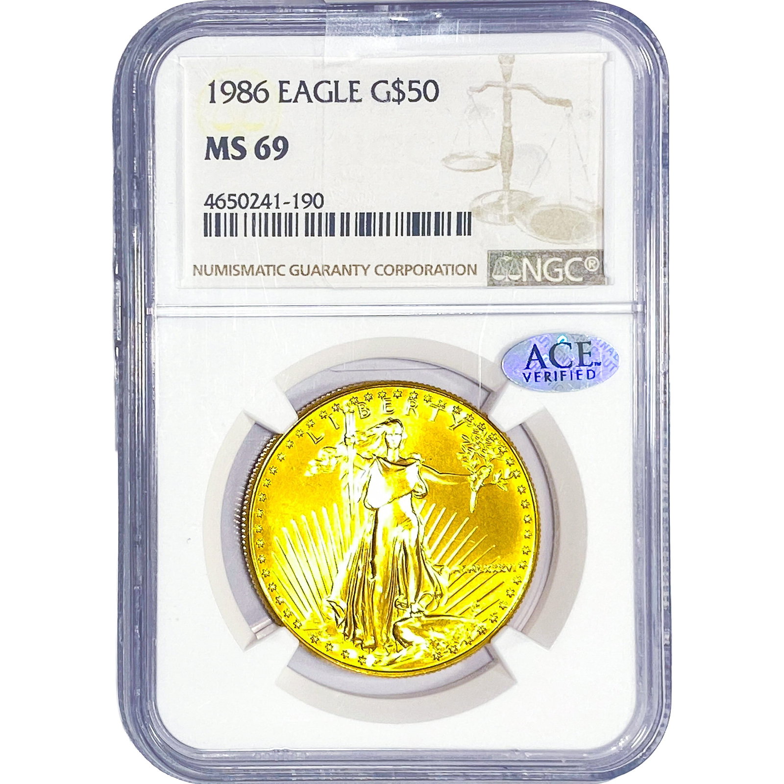 1986 1oz Gold Eagle $50 NGC MS69: 1986 1oz Gold Eagle $50 NGC MS69