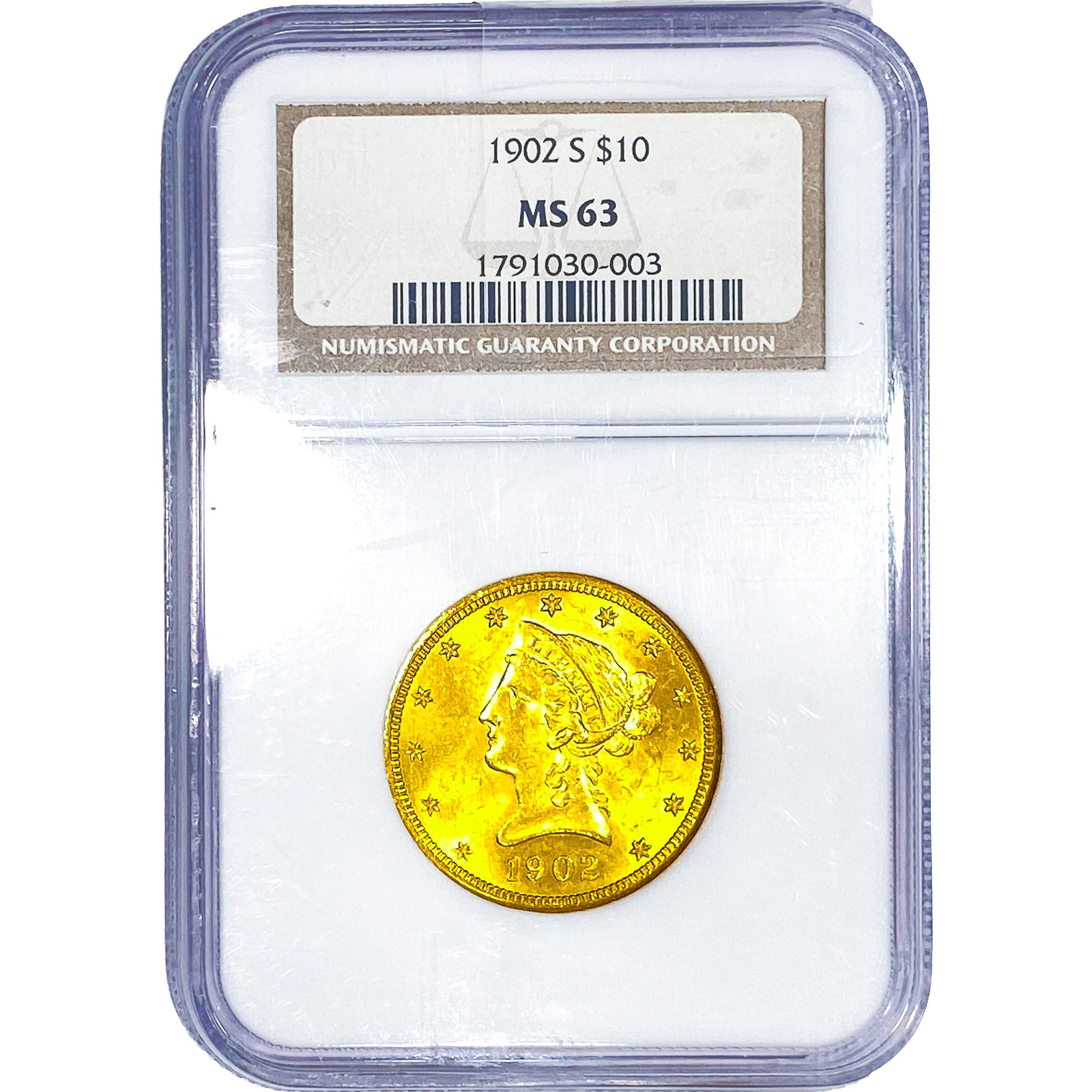 1902-S $10 Gold Eagle NGC MS63: 1902-S $10 Gold Eagle NGC MS63