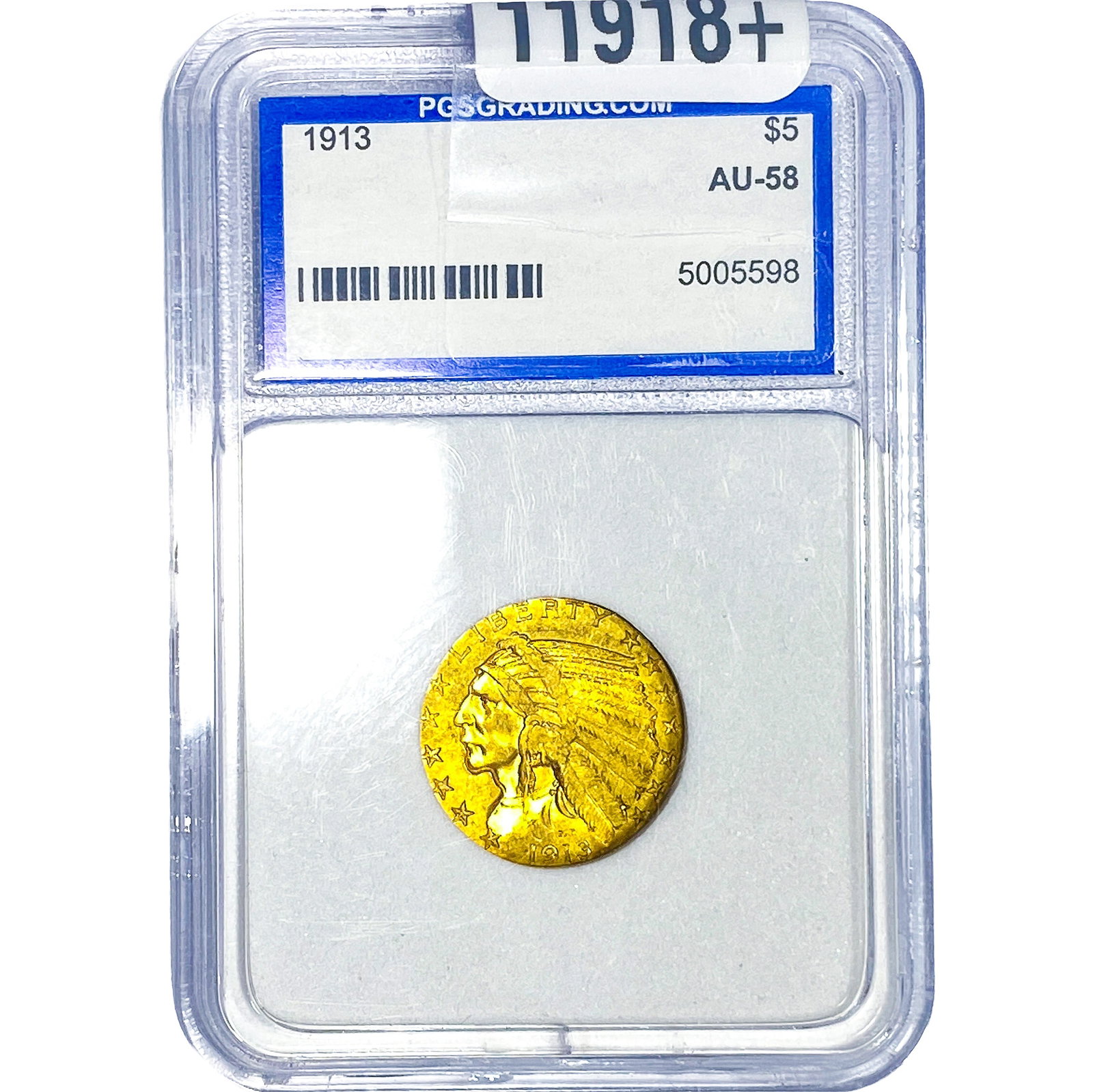 1913 $5 Gold Half Eagle PGS AU58: 1913 $5 Gold Half Eagle PGS AU58