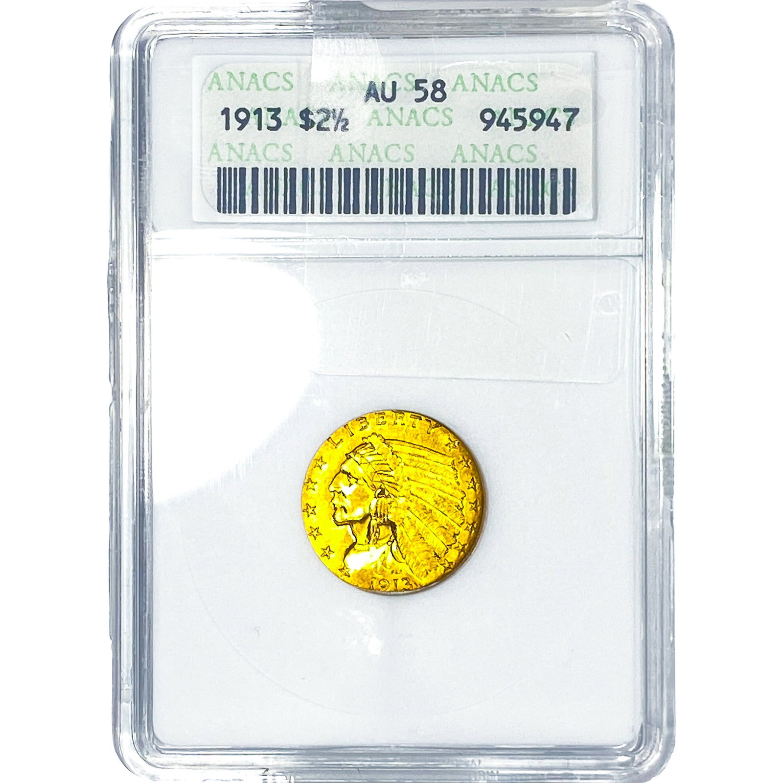 1913 $2.50 Gold Quarter Eagle ANACS AU58: 1913 $2.50 Gold Quarter Eagle ANACS AU58
