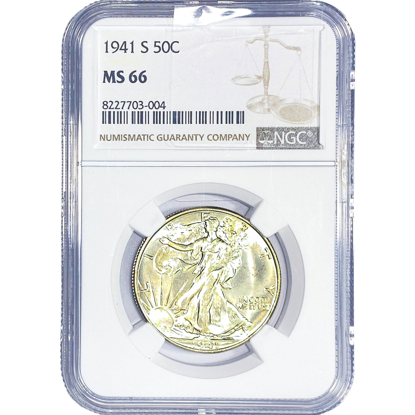 1941-S Walking Liberty Half Dollar NGC MS66: 1941-S Walking Liberty Half Dollar NGC MS66