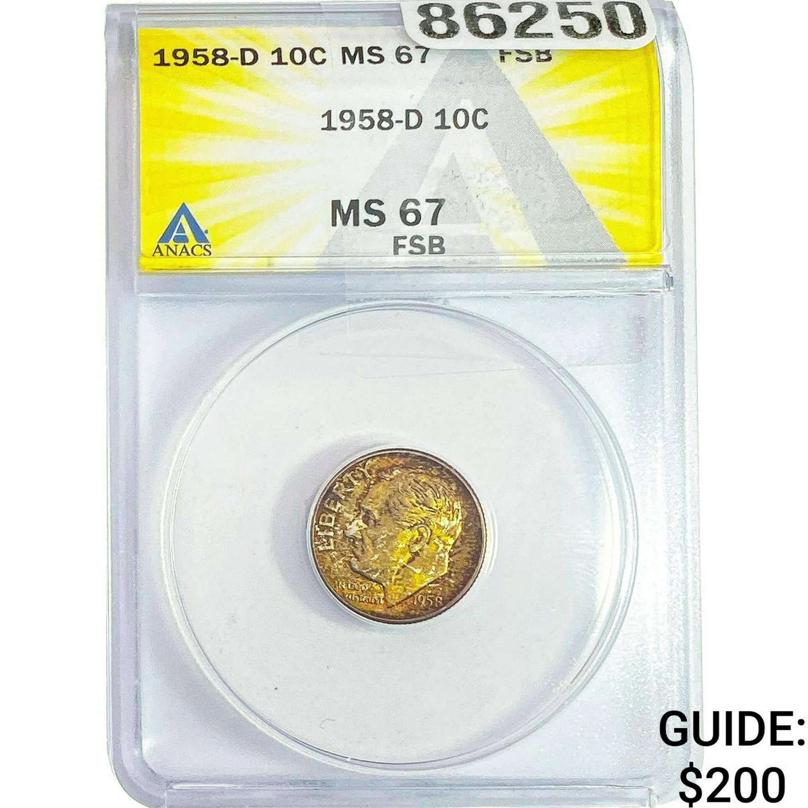 1958-D Roosevelt Dime ANACS MS67 FSB: 1958-D Roosevelt Dime ANACS MS67 FSB