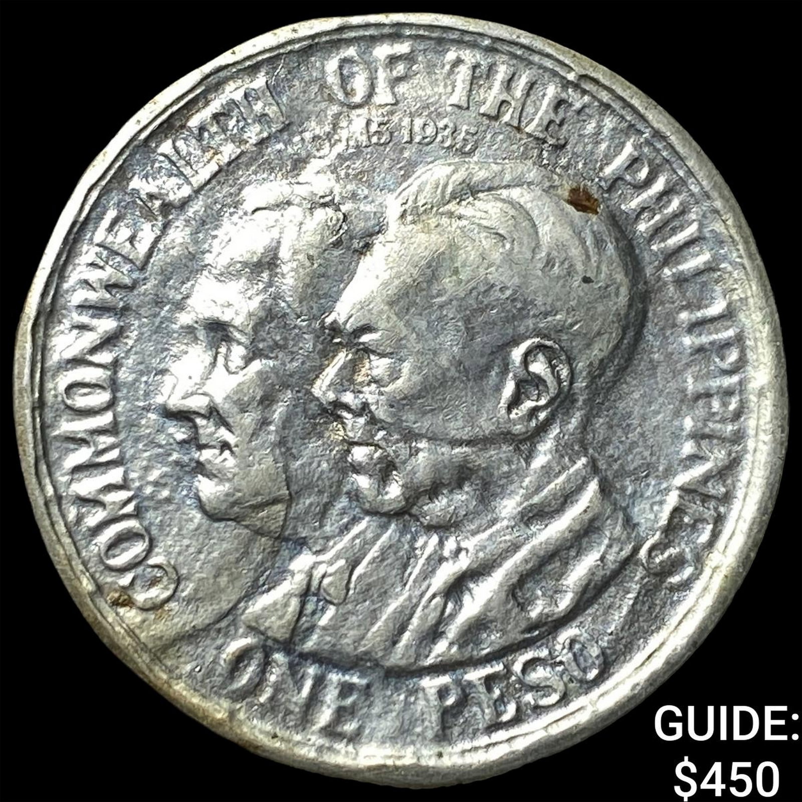 1936 Philippines Silver 1 Peso-Rare Dbl Stamped (1 of 2)