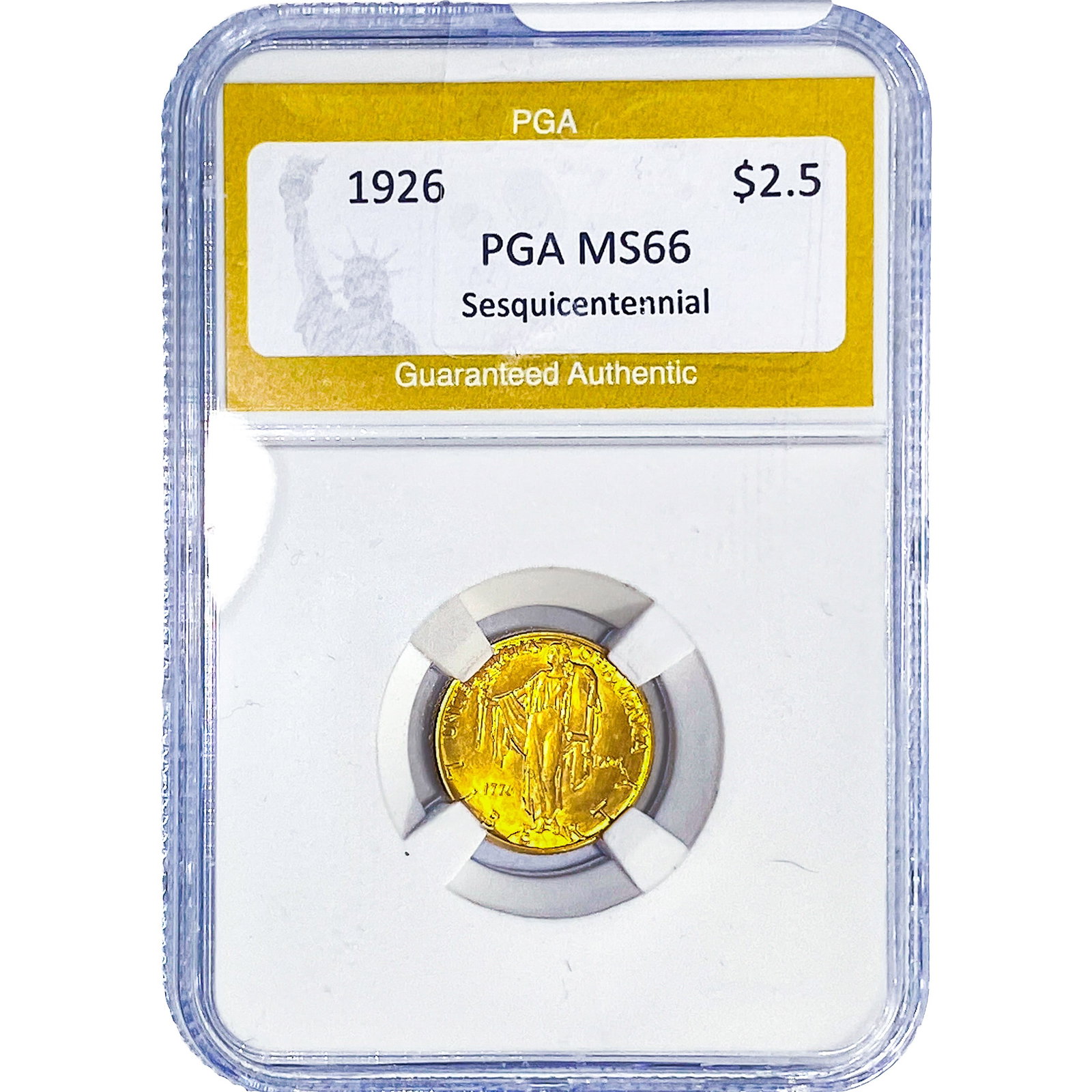 1926 Sesquincentennial $2.50 Gold Quarter Eagle PGA MS66: 1926 Sesquincentennial $2.50 Gold Quarter Eagle PGA MS66