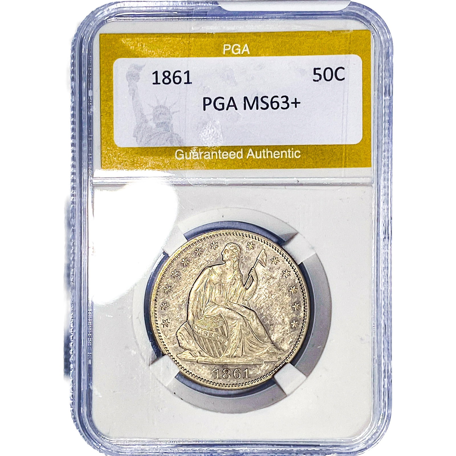 1861 Seated Liberty Half Dollar PGA MS63+: 1861 Seated Liberty Half Dollar PGA MS63+