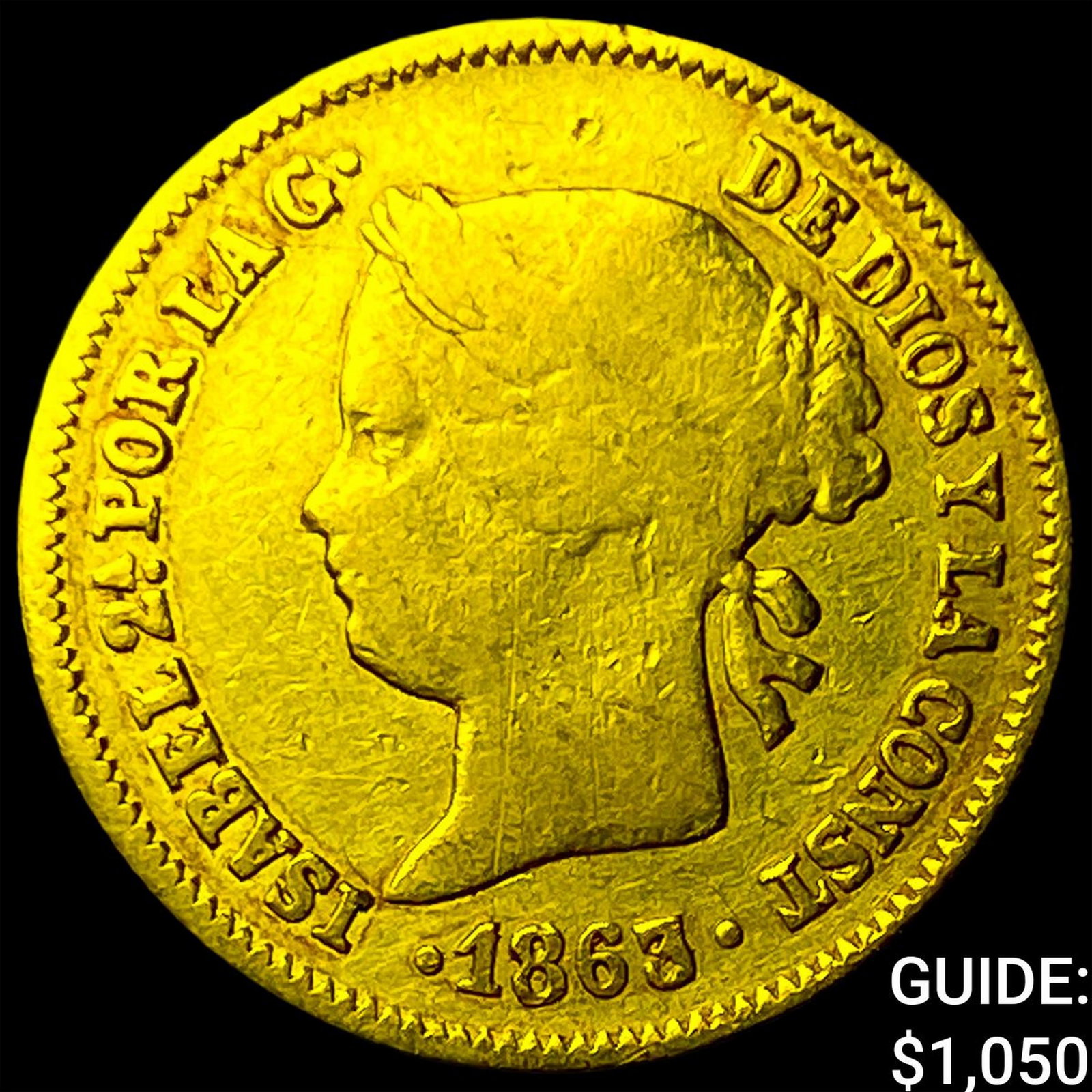 1863 Philippines Gold 1 Peso .0476oz AGW: 1863 Philippines Gold 1 Peso .0476oz AGW