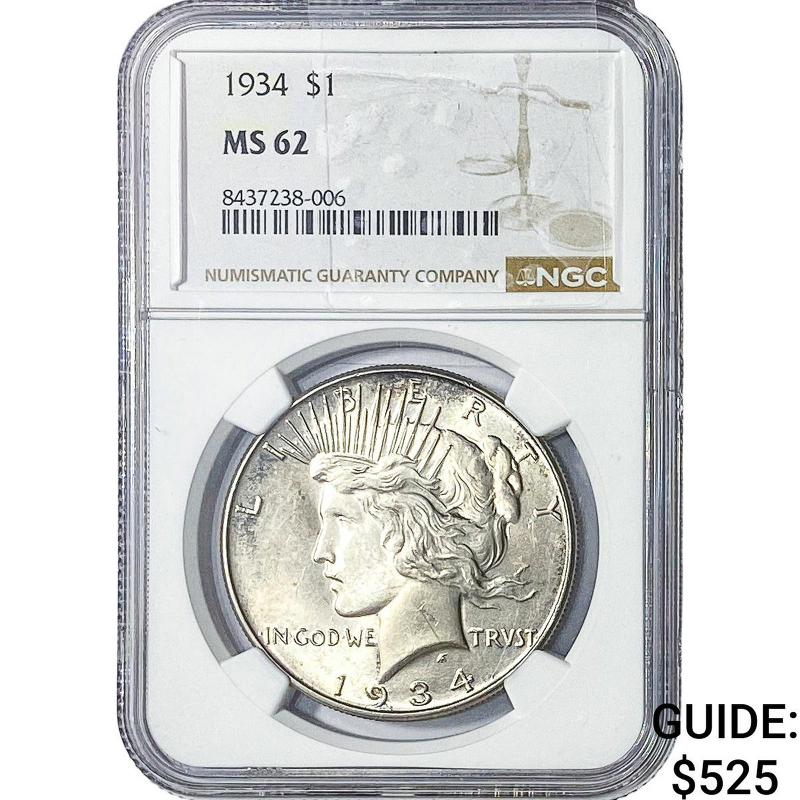 1934 Silver Peace Dollar NGC MS62 (1 of 2)