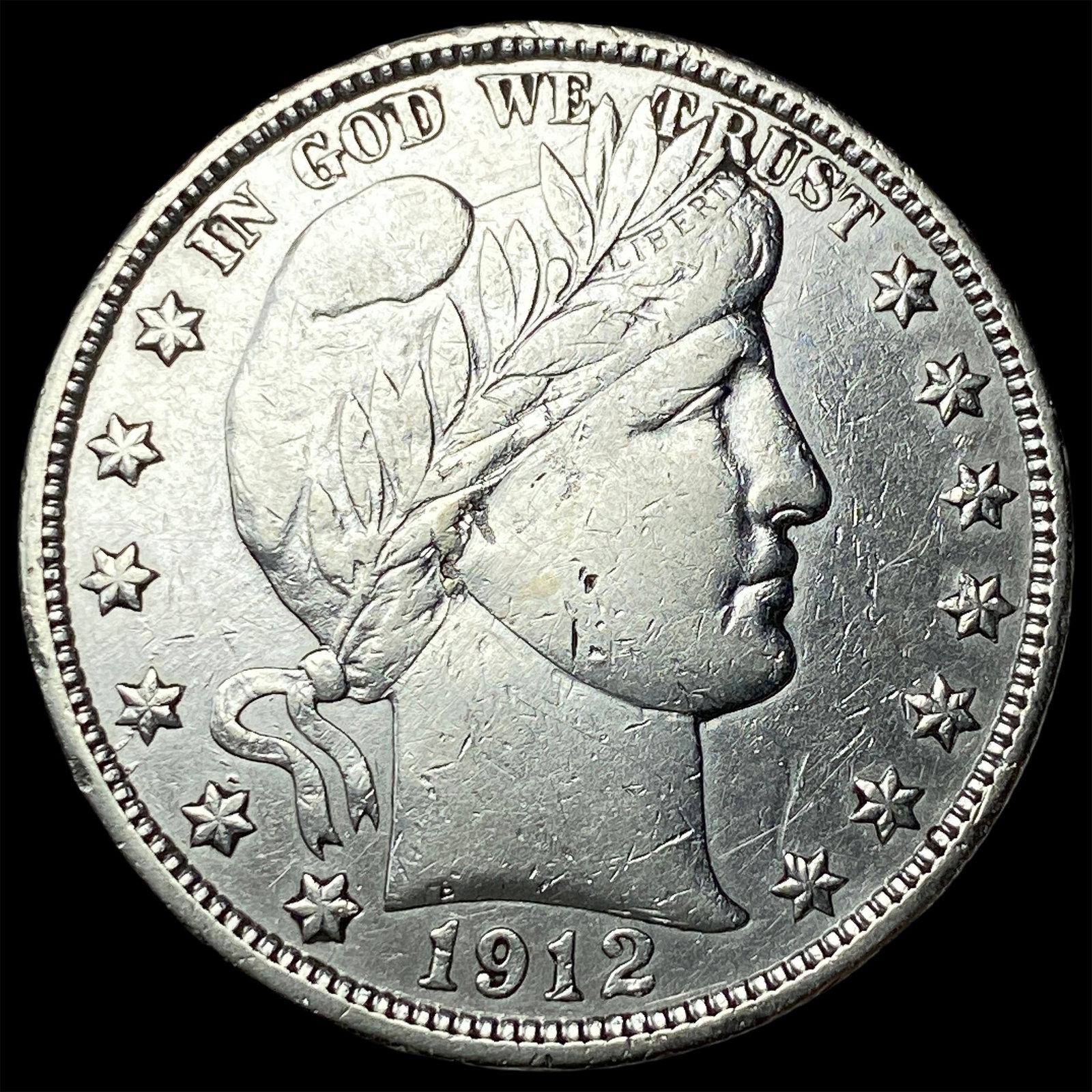 1912-S Silver Barber Half Dollar NEARLY UNCIRCULATED: 1912-S Silver Barber Half Dollar NEARLY UNCIRCULATED