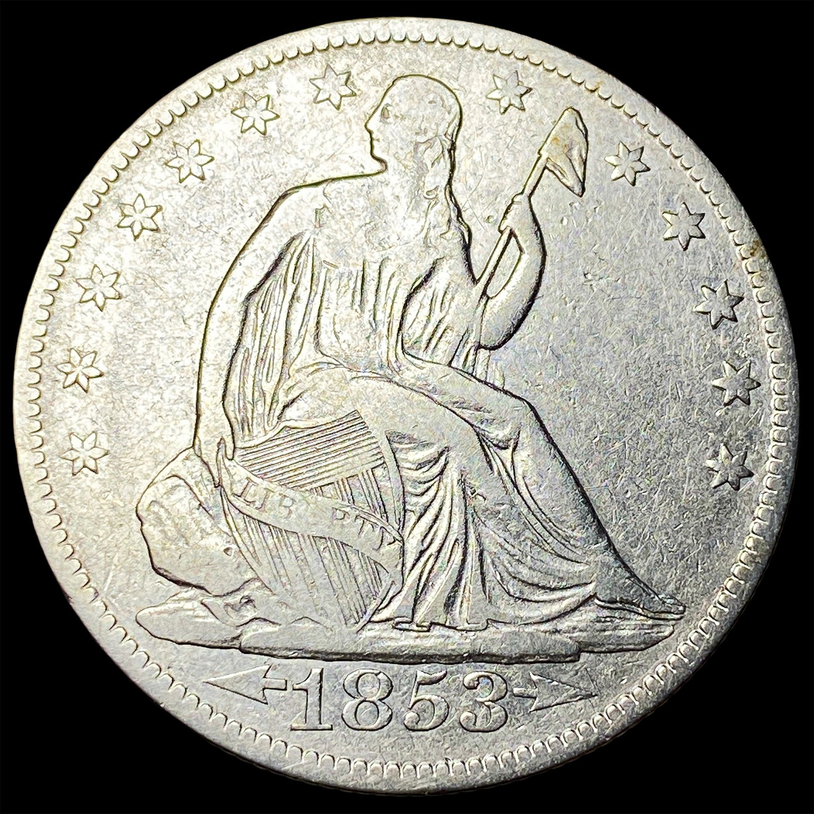 1853 Arrows/Rays Seated Liberty Half Dollar CLOSELY UNCIRCULATED (1 of 2)