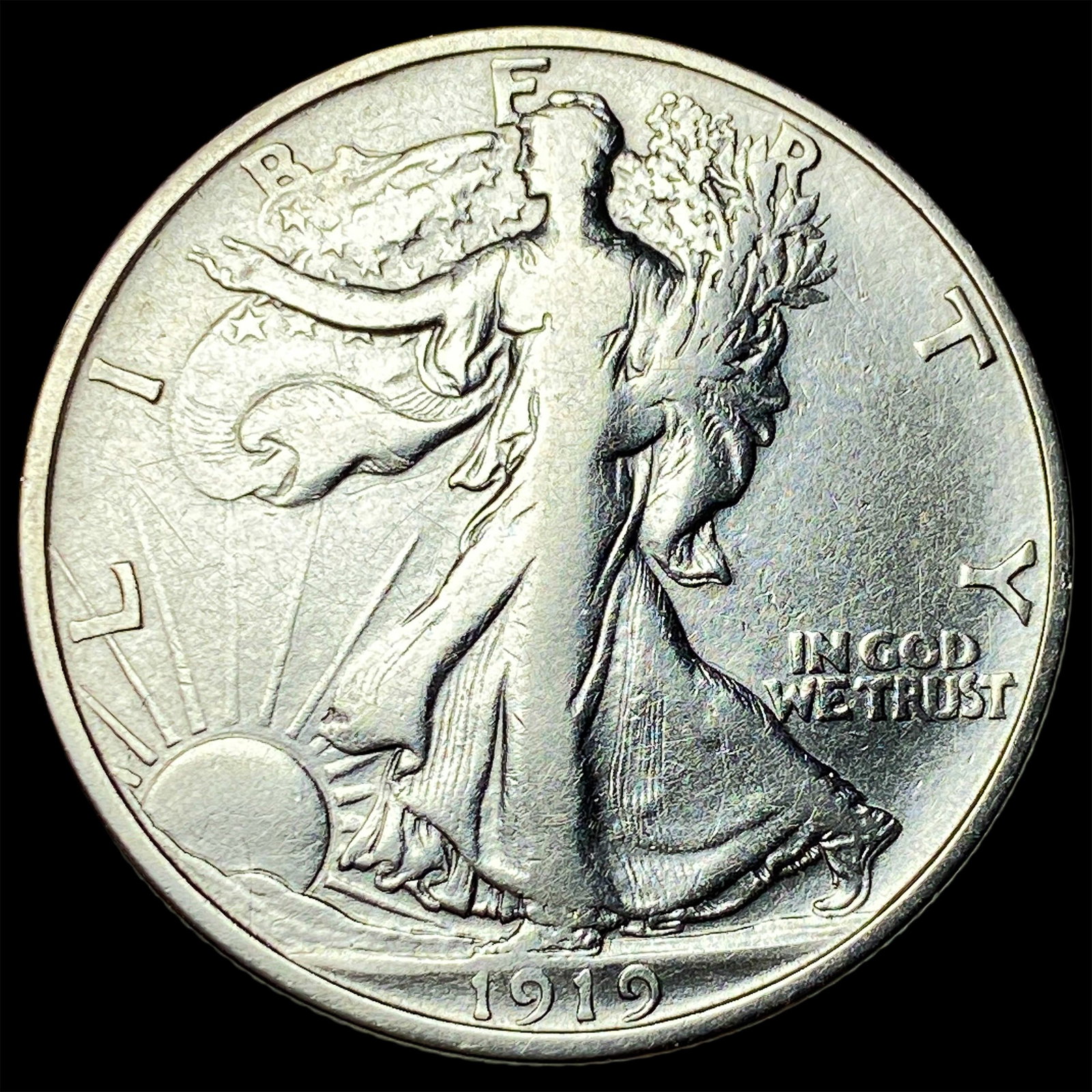 1919-D Silver Walking Liberty Half Dollar NEARLY UNCIRCULATED: 1919-D Silver Walking Liberty Half Dollar NEARLY UNCIRCULATED