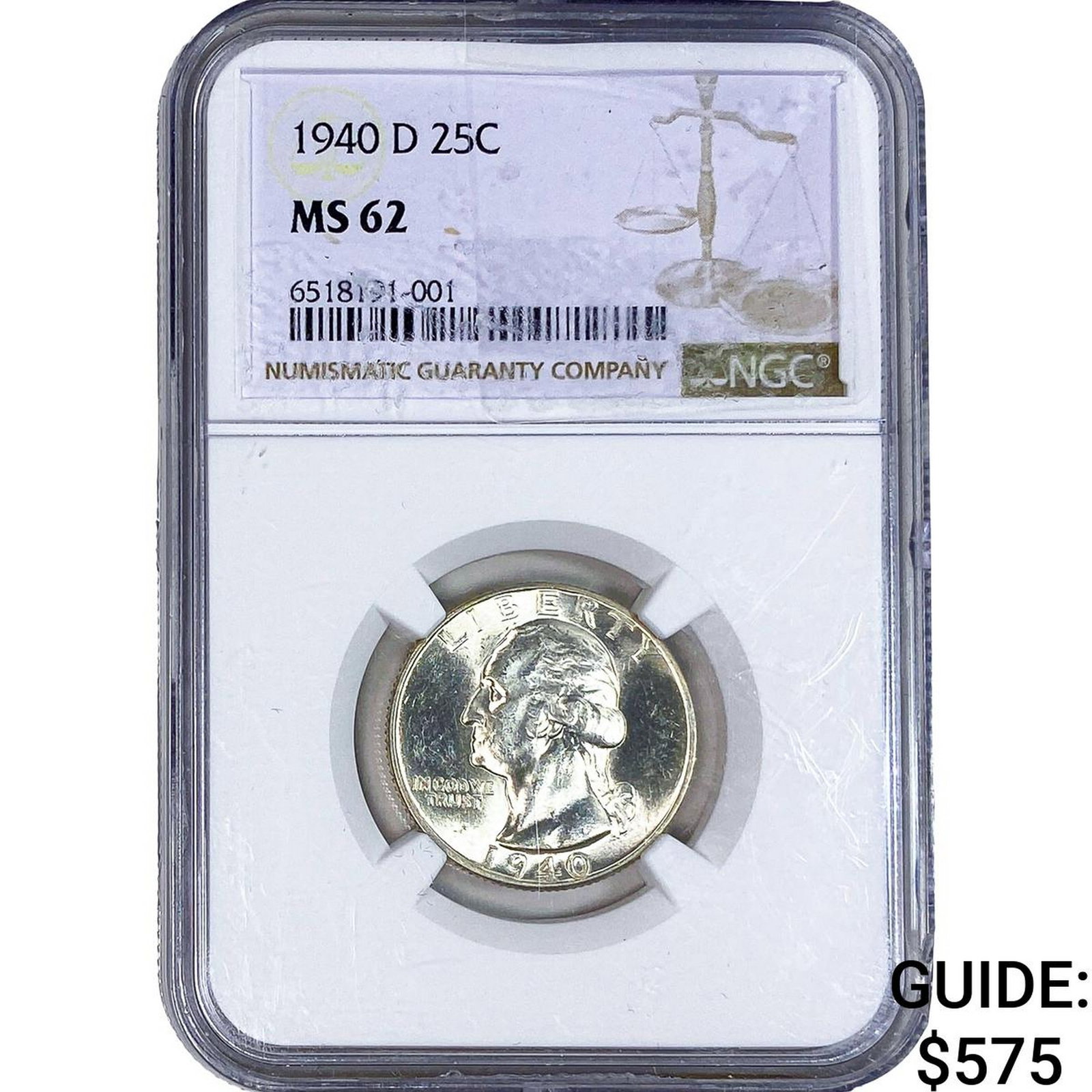 1940-D Washington Silver Quarter NGC MS62 (1 of 2)