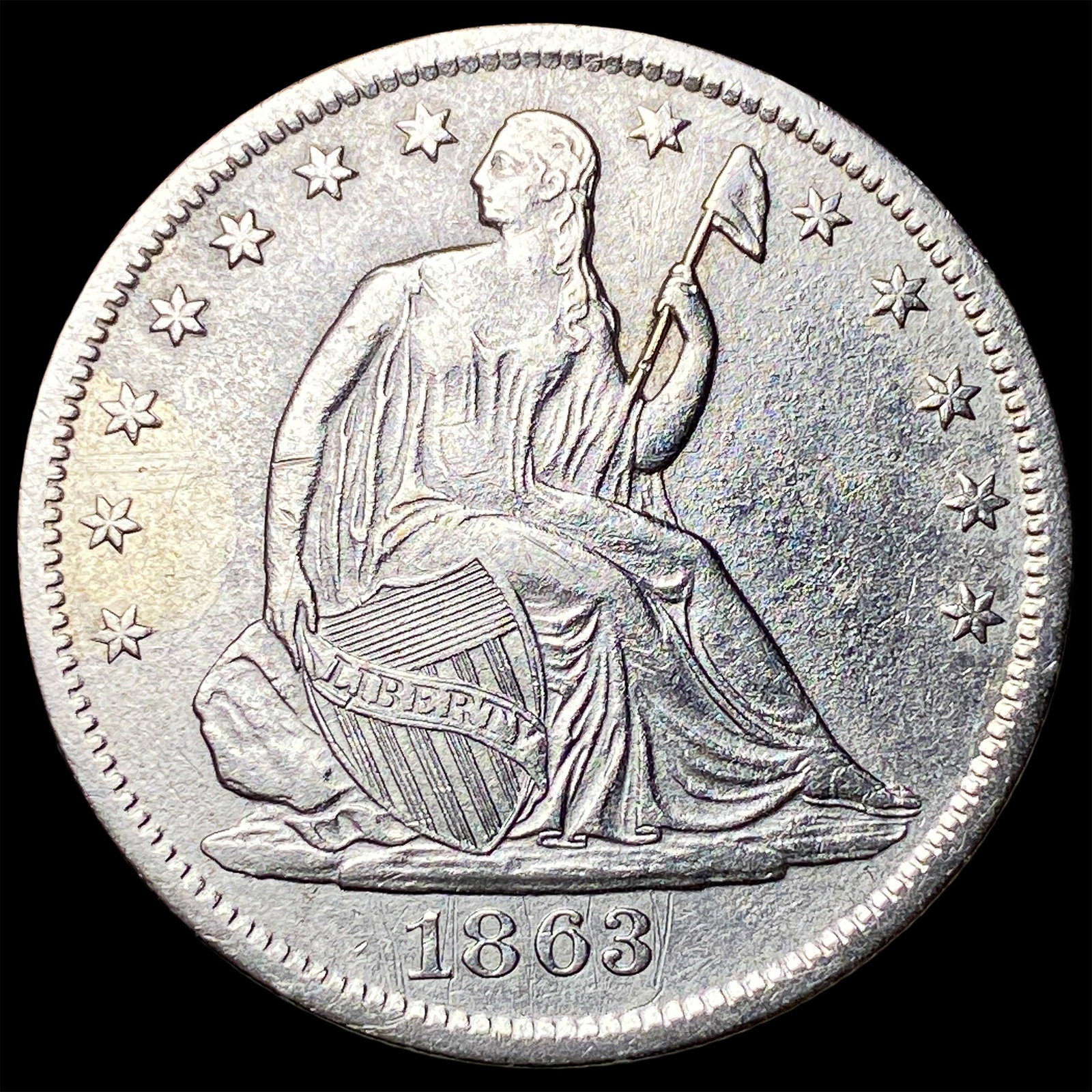 1863-S Silver Seated Liberty Half Dollar CLOSELY UNCIRCULATED: 1863-S Silver Seated Liberty Half Dollar CLOSELY UNCIRCULATED