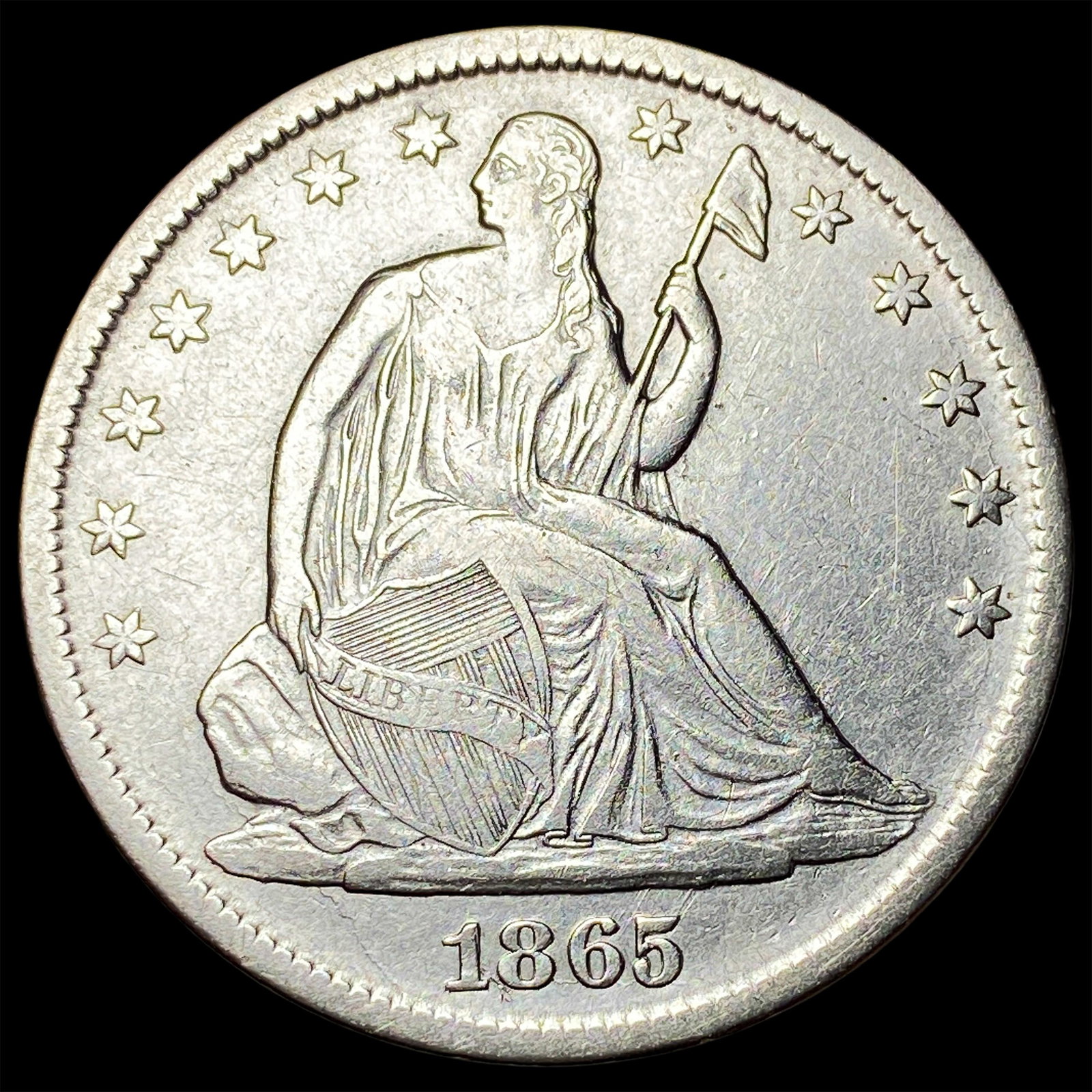 1865-S Silver Seated Liberty Half Dollar CHOICE AU: 1865-S Silver Seated Liberty Half Dollar CHOICE AU
