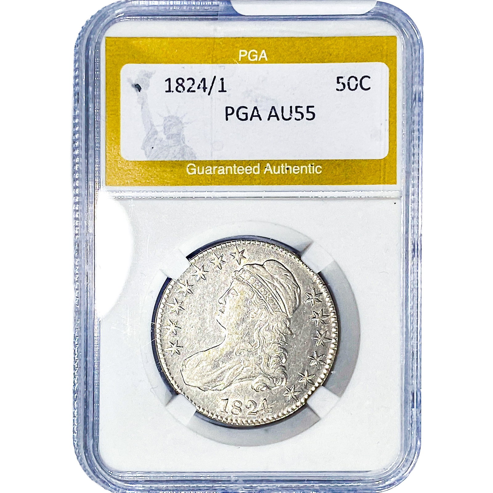 1824/1 Capped Bust Half Dollar PGA AU55: 1824/1 Capped Bust Half Dollar PGA AU55