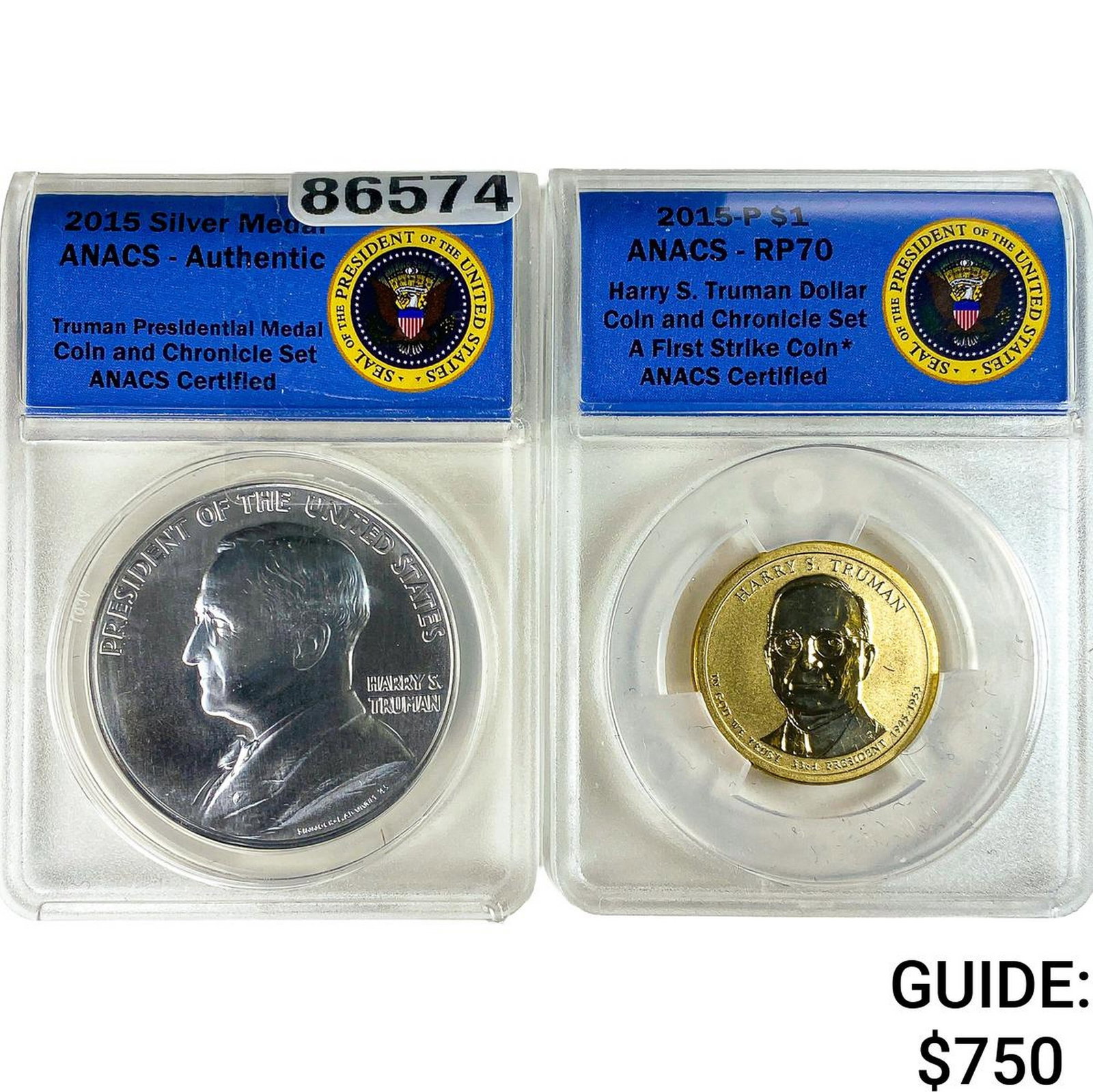 [2 Coins] 2015 Harry S.Truman S$1Medal Coin&Chronicle Set ANACS RP70 (1 of 2)