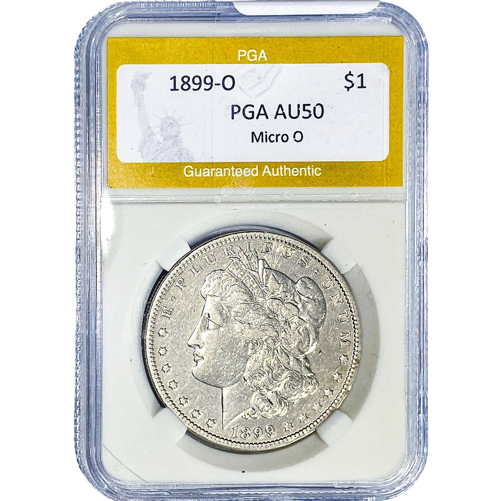 1899-O Morgan Silver Dollar PGA AU50 Micro O: 1899-O Morgan Silver Dollar PGA AU50 Micro O