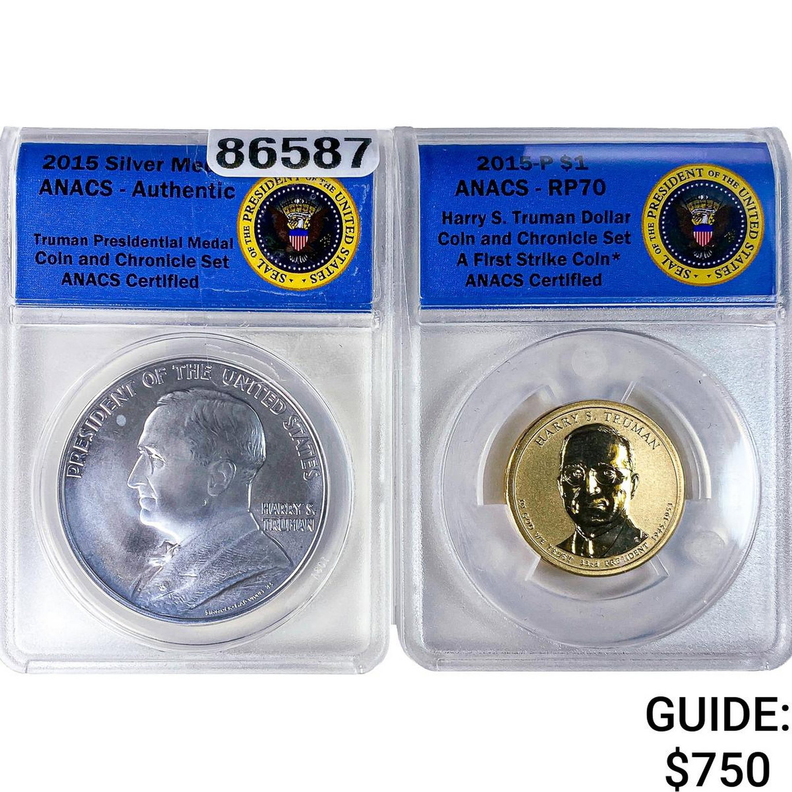 [2 Coins] 2015 Harry S.Truman S$1Medal Coin&Chronicle Set ANACS RP70 (1 of 2)