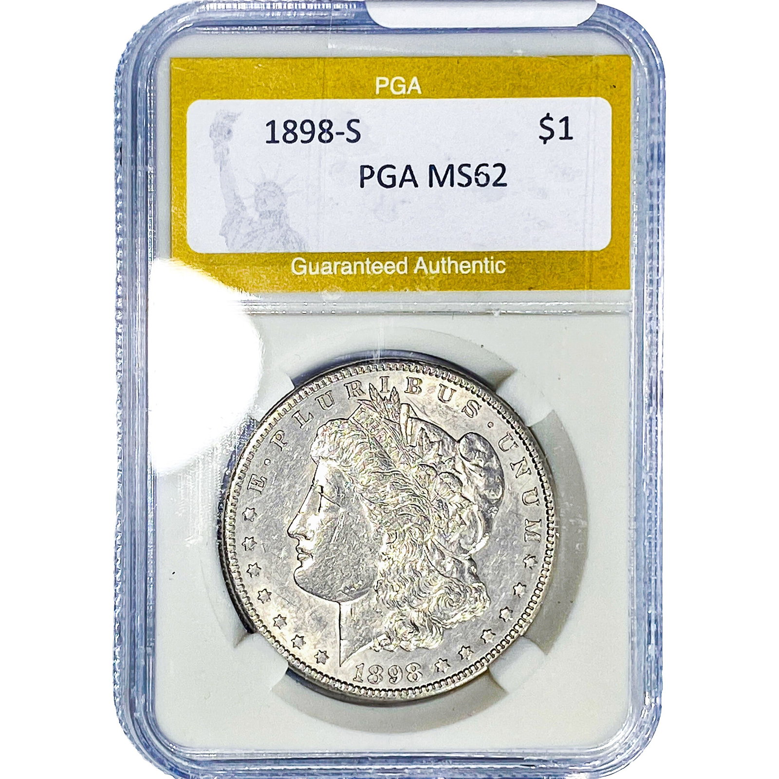 1898-S Morgan Silver Dollar PGA MS62: 1898-S Morgan Silver Dollar PGA MS62