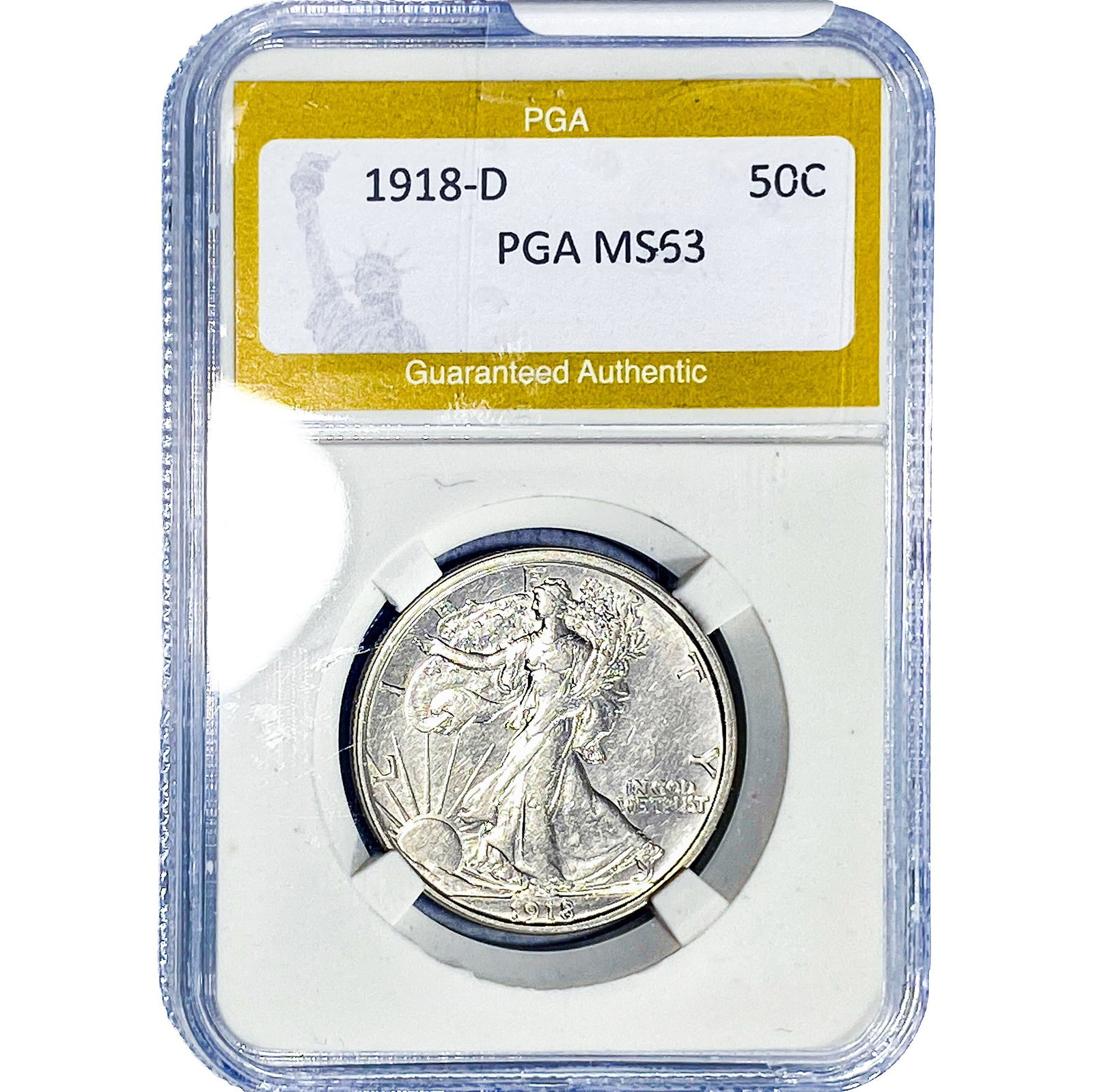 1918-D Walking Liberty Half Dollar PGA MS63: 1918-D Walking Liberty Half Dollar PGA MS63