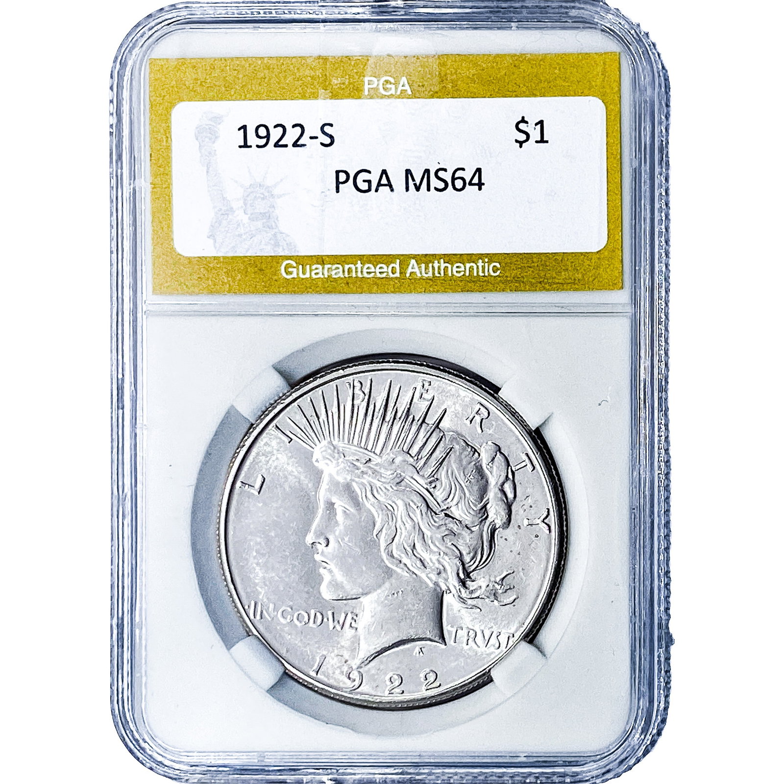 1922-S Silver Peace Dollar PGA MS64: 1922-S Silver Peace Dollar PGA MS64