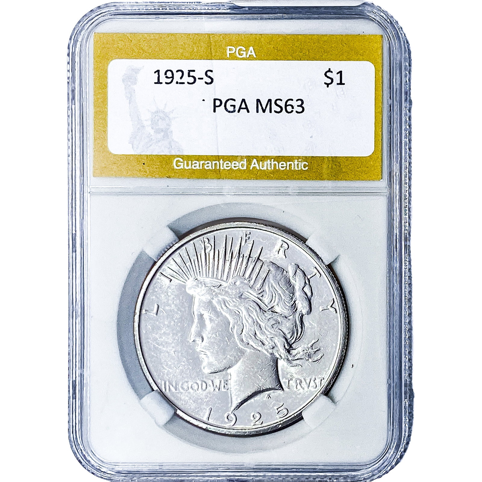 1925-S Silver Peace Dollar PGA MS63: 1925-S Silver Peace Dollar PGA MS63