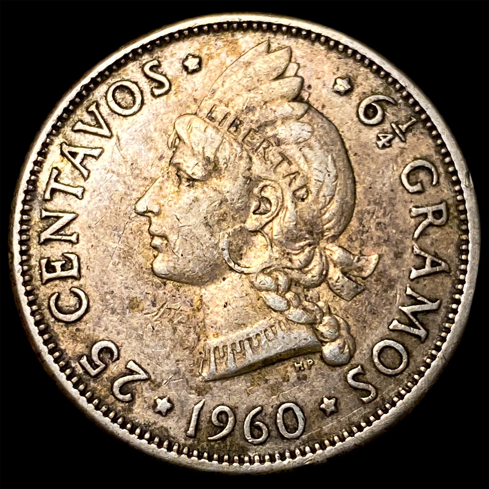 1960 Dominican Republic Silver 25 Centavos: 1960 Dominican Republic Silver 25 Centavos