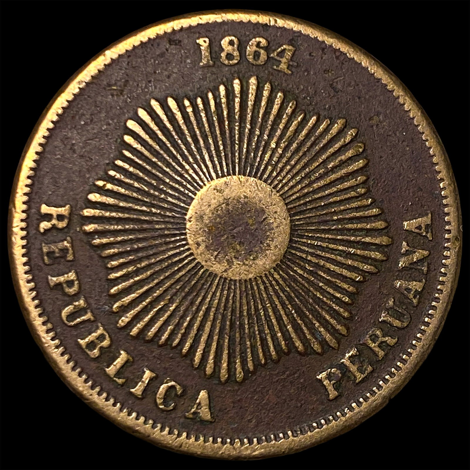 1864 Peru Bronze 2 Centavos (1 of 2)