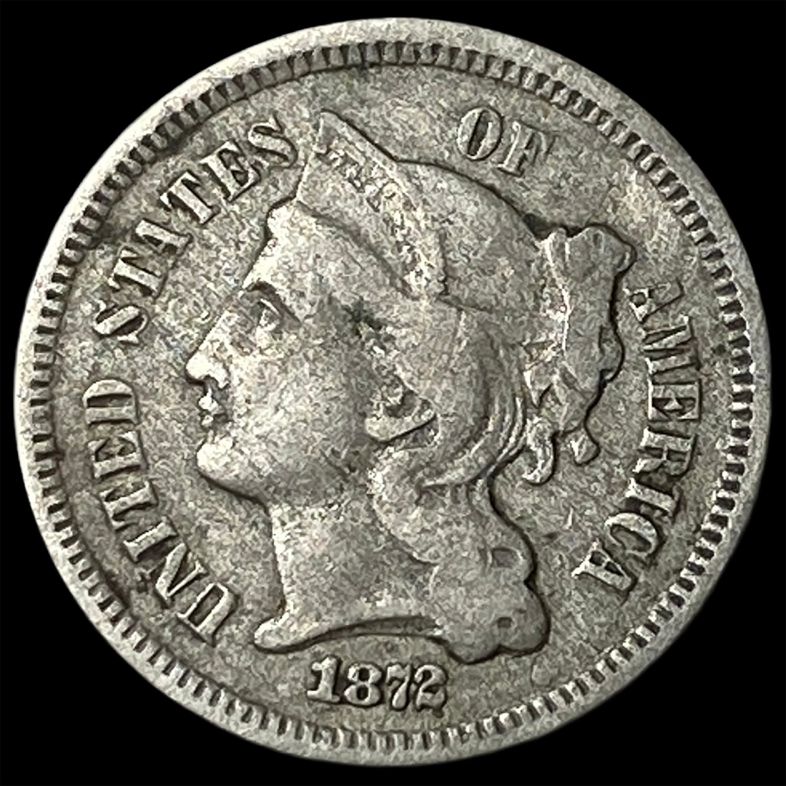 1872 Nickel Three-Cent Piece NEARLY UNCIRCULATED: 1872 Nickel Three-Cent Piece NEARLY UNCIRCULATED