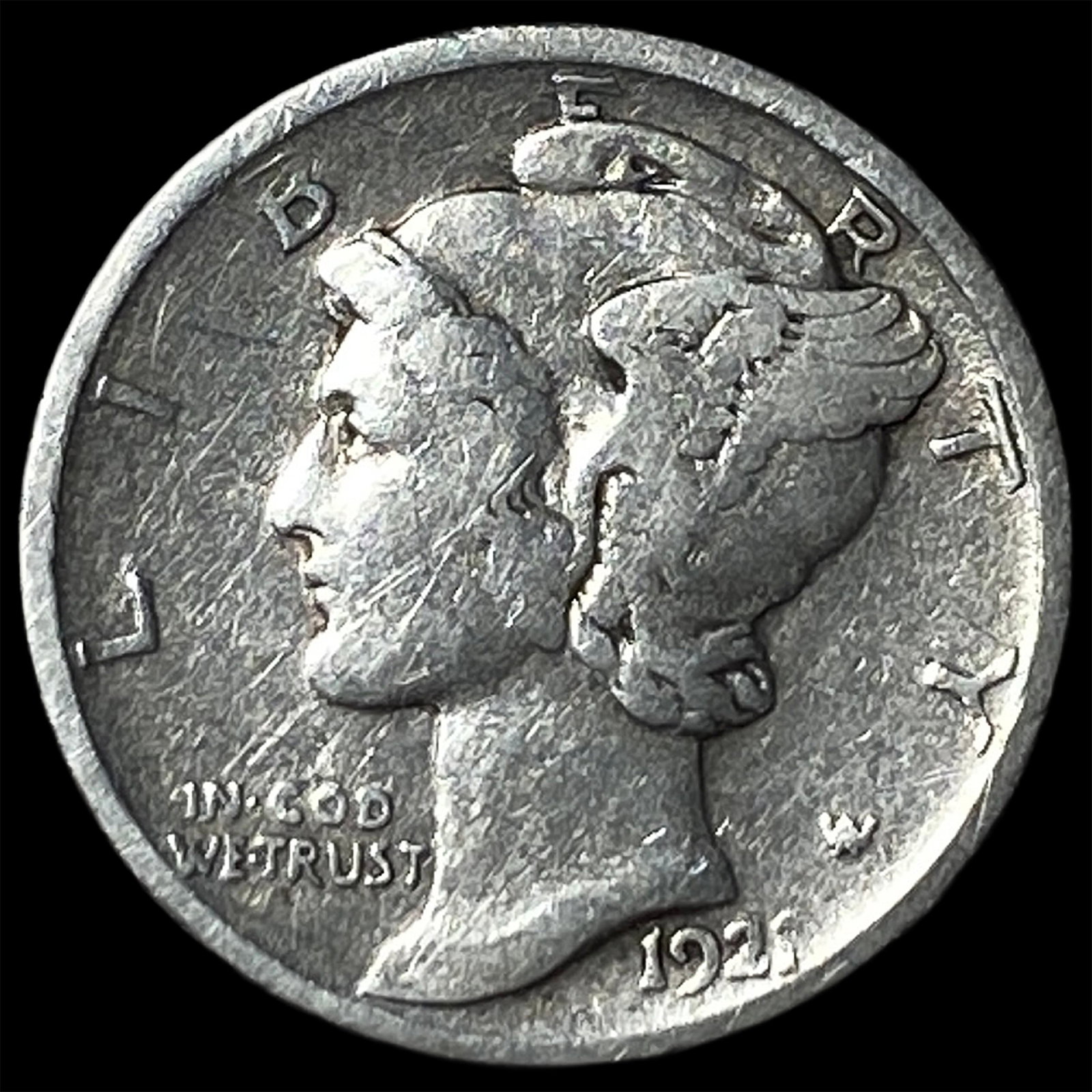 1921-D Silver Mercury Dime LIGHTLY CIRCULATED: 1921-D Silver Mercury Dime LIGHTLY CIRCULATED