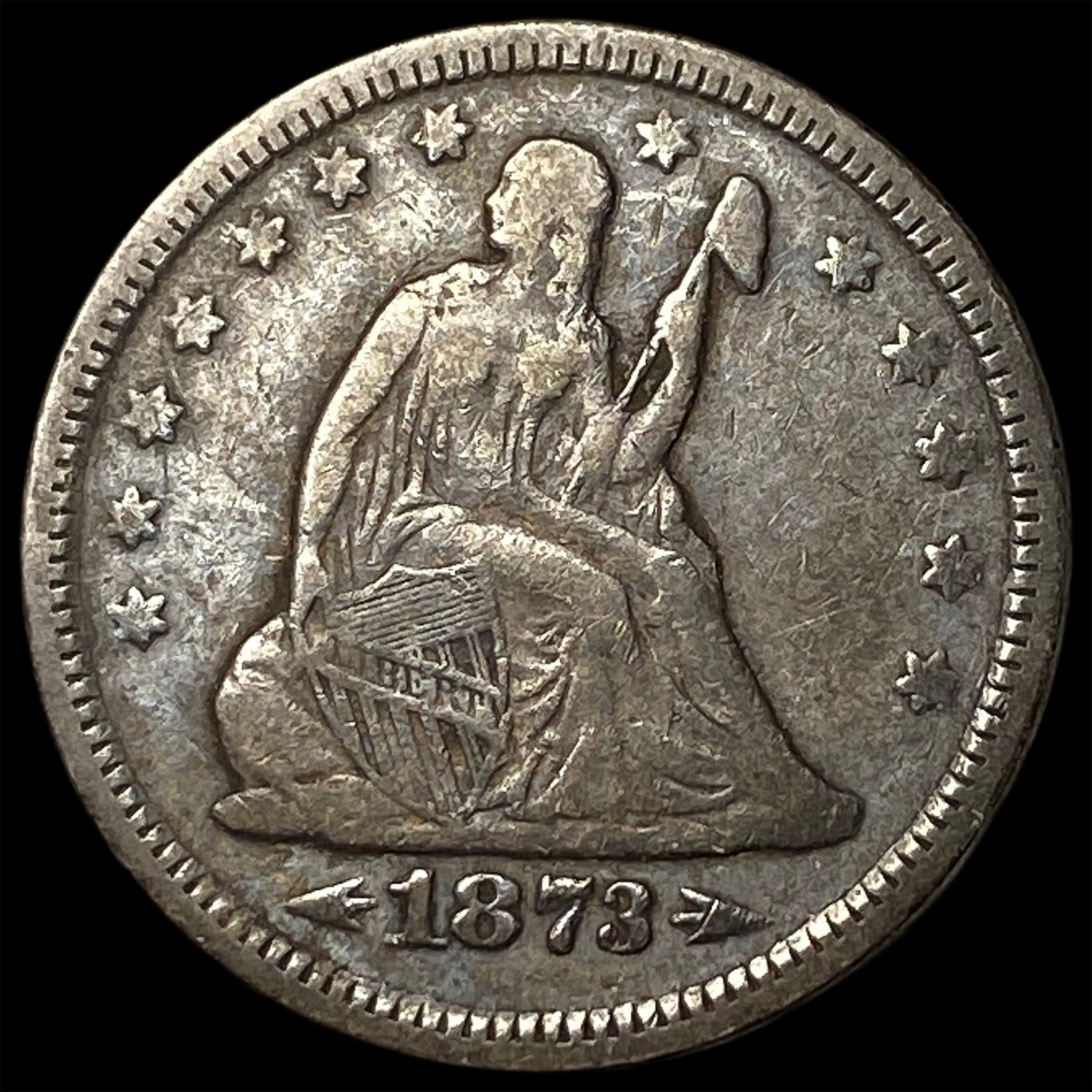 1873 Arrows Seated Liberty Quarter ABOUT UNCIRCULATED: 1873 Arrows Seated Liberty Quarter ABOUT UNCIRCULATED