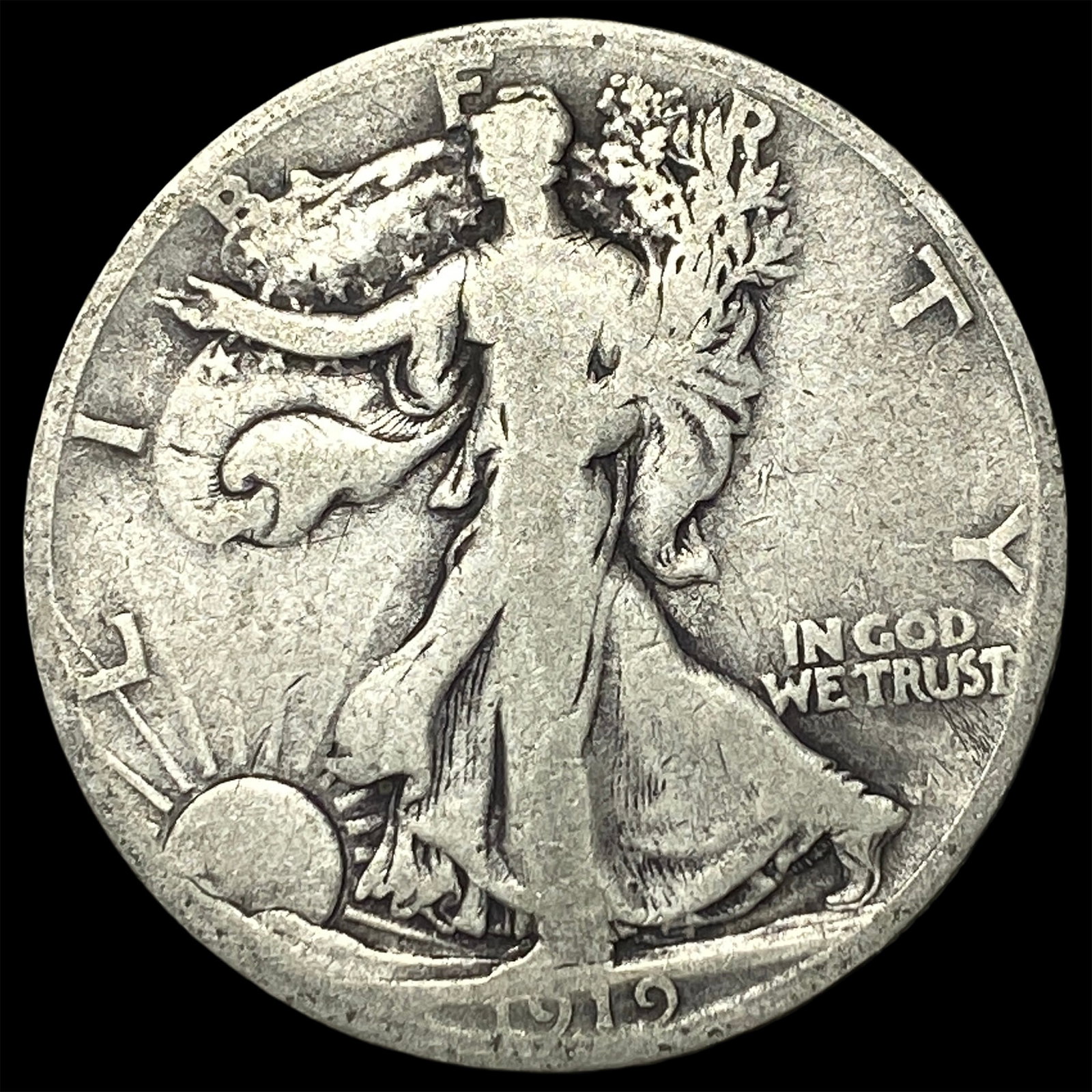 1919-S Silver Walking Liberty Half Dollar NICELY CIRCULATED: 1919-S Silver Walking Liberty Half Dollar NICELY CIRCULATED