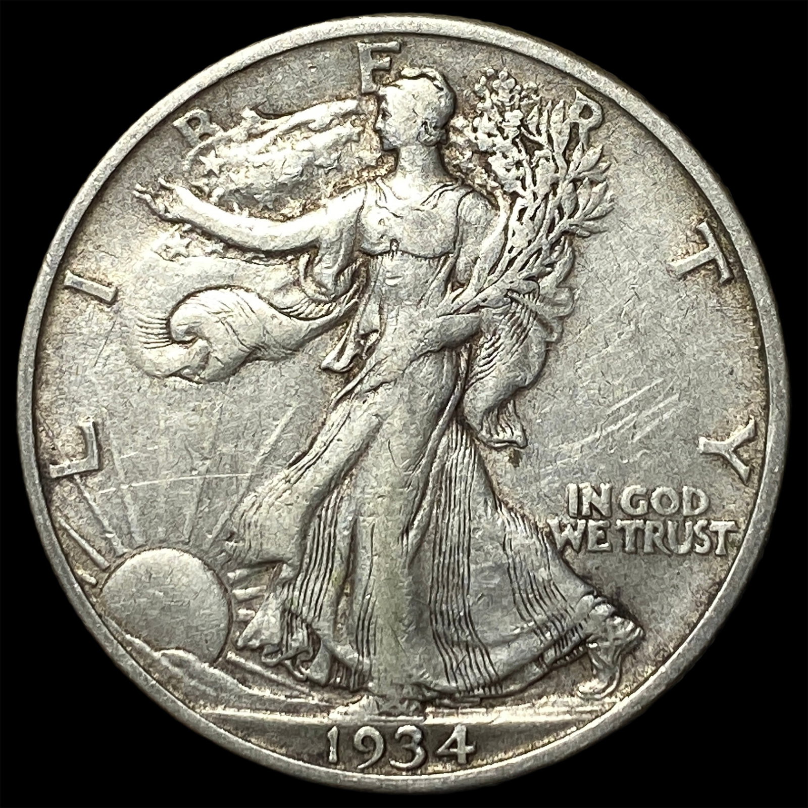 1934-S Silver Walking Liberty Half Dollar NEARLY UNCIRCULATED: 1934-S Silver Walking Liberty Half Dollar NEARLY UNCIRCULATED