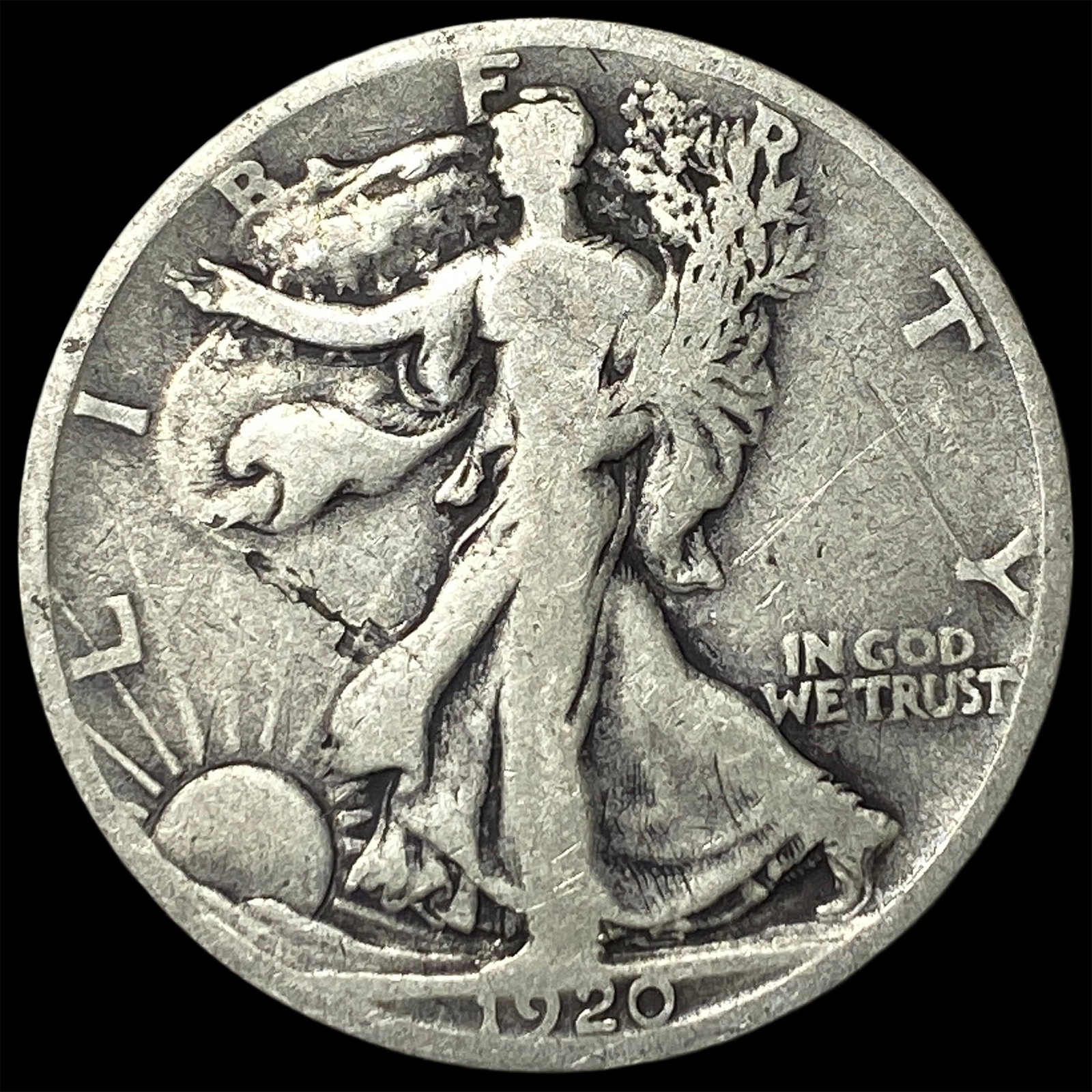 1920-S Silver Walking Liberty Half Dollar NICELY CIRCULATED: 1920-S Silver Walking Liberty Half Dollar NICELY CIRCULATED