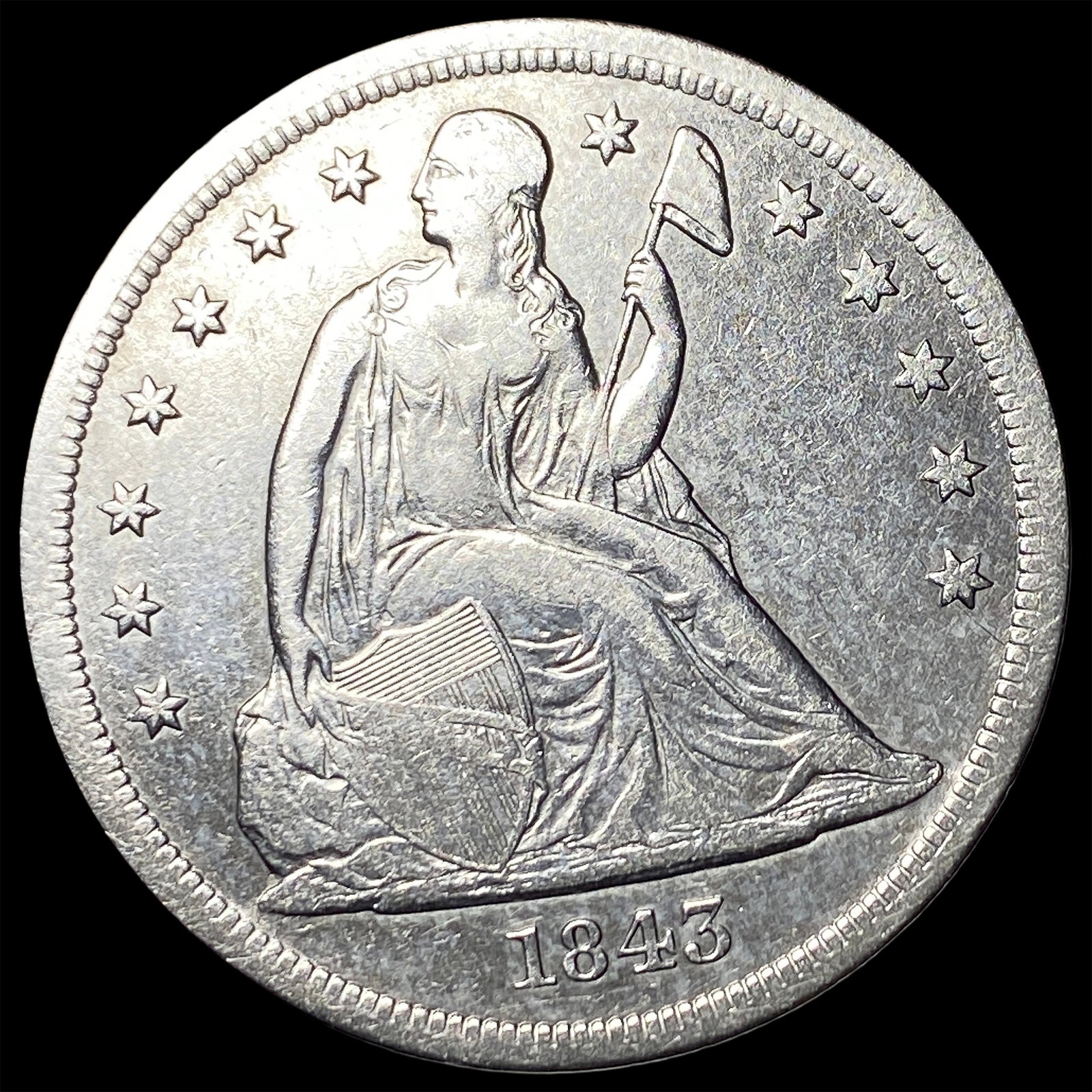1843 Silver Dollar NEARLY UNCIRCULATED: 1843 Silver Dollar NEARLY UNCIRCULATED