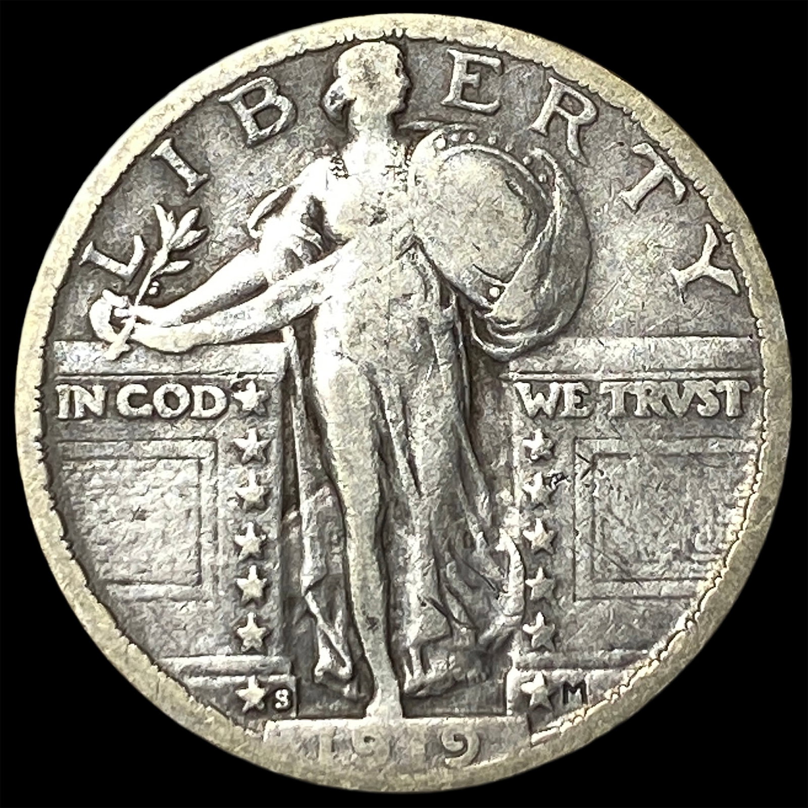 1919-S Silver Standing Liberty Quarter LIGHTLY CIRCULATED (1 of 2)