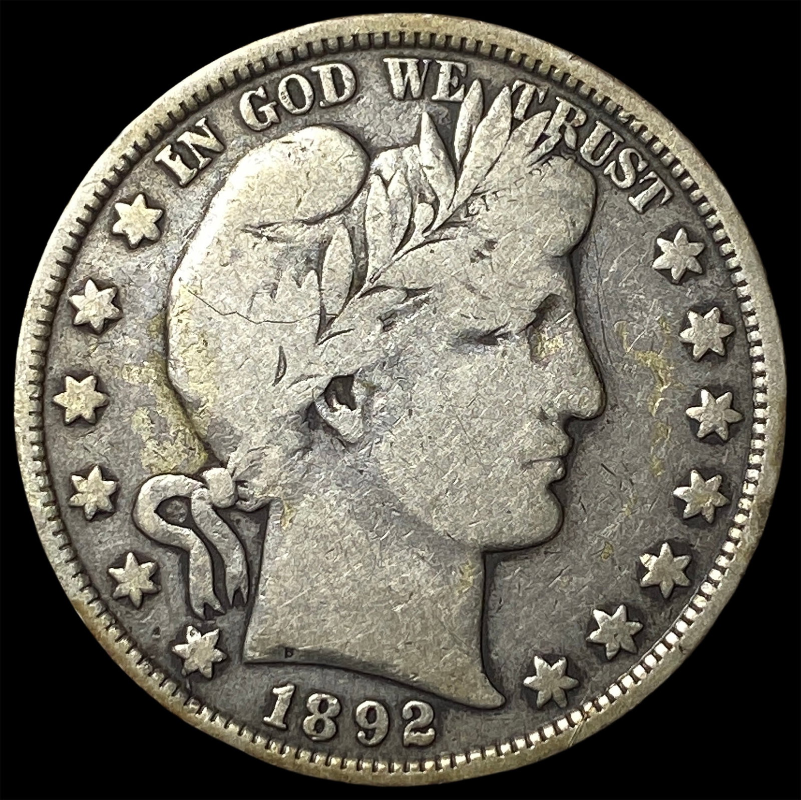 1892 Silver Half Dollar (Barber) LIGHTLY CIRCULATED: 1892 Silver Half Dollar (Barber) LIGHTLY CIRCULATED