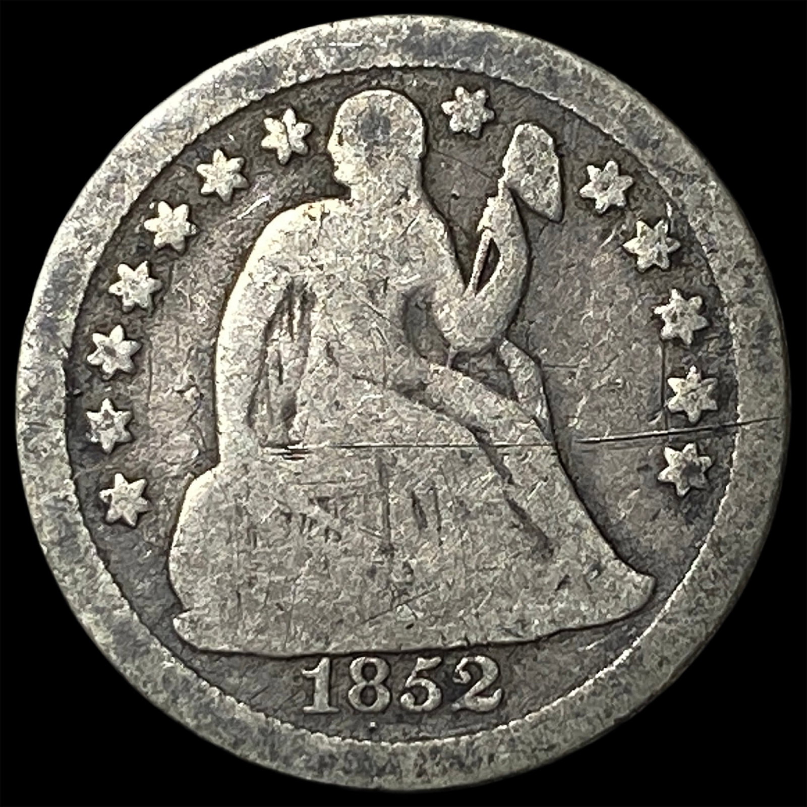 1852 Silver Seated Liberty Dime NICELY CIRCULATED: 1852 Silver Seated Liberty Dime NICELY CIRCULATED