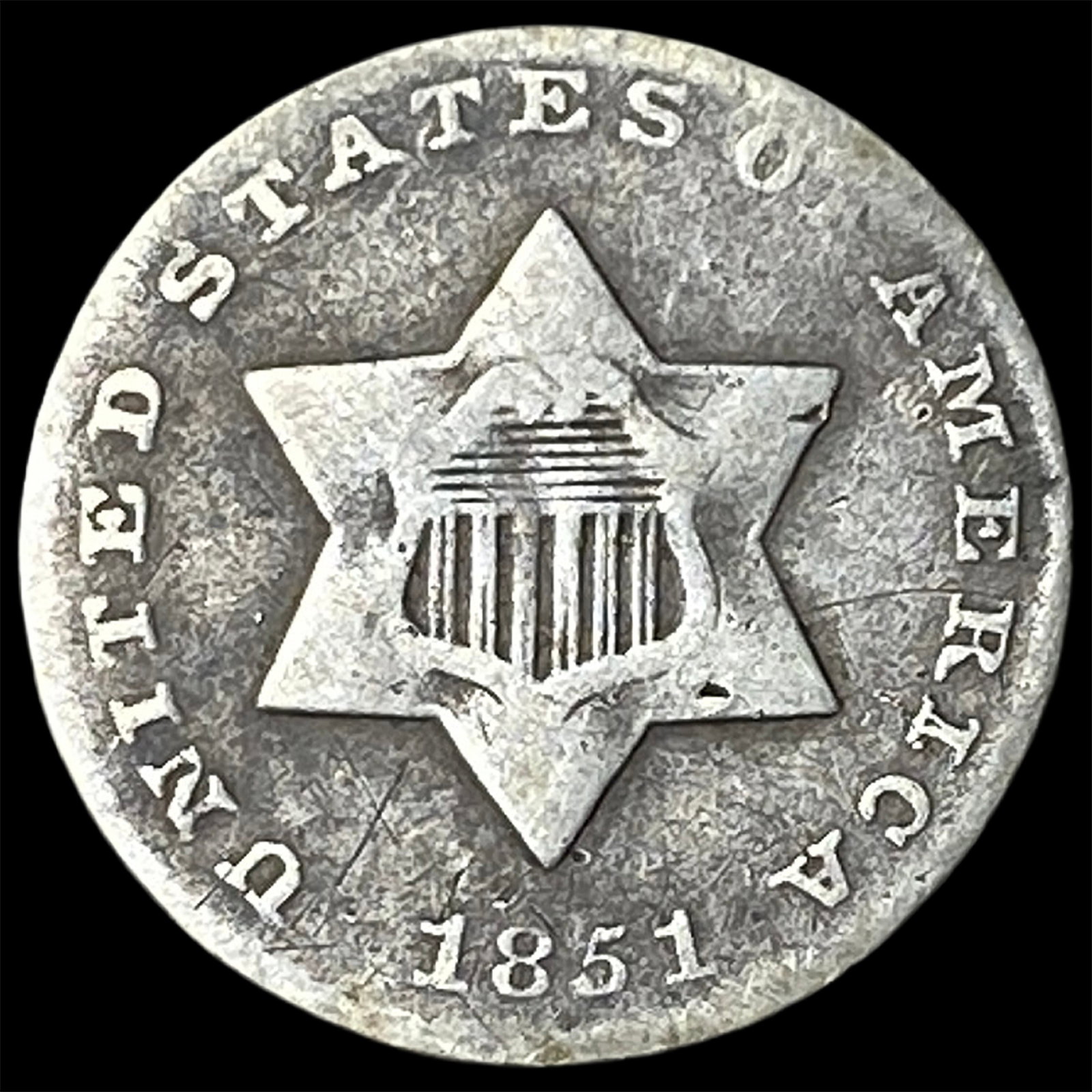 1851 Silver Three-Cent Piece NICELY CIRCULATED: 1851 Silver Three-Cent Piece NICELY CIRCULATED