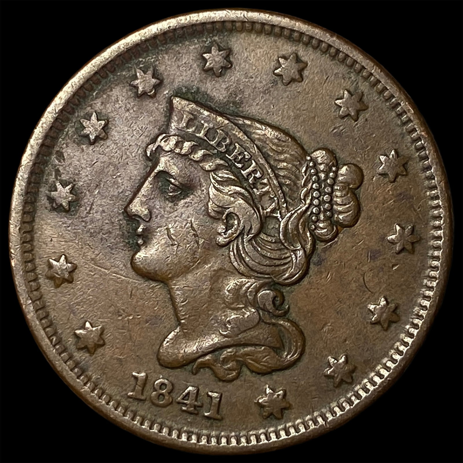 1841 Braided Hair Large Cent NEARLY UNCIRCULATED: 1841 Braided Hair Large Cent NEARLY UNCIRCULATED