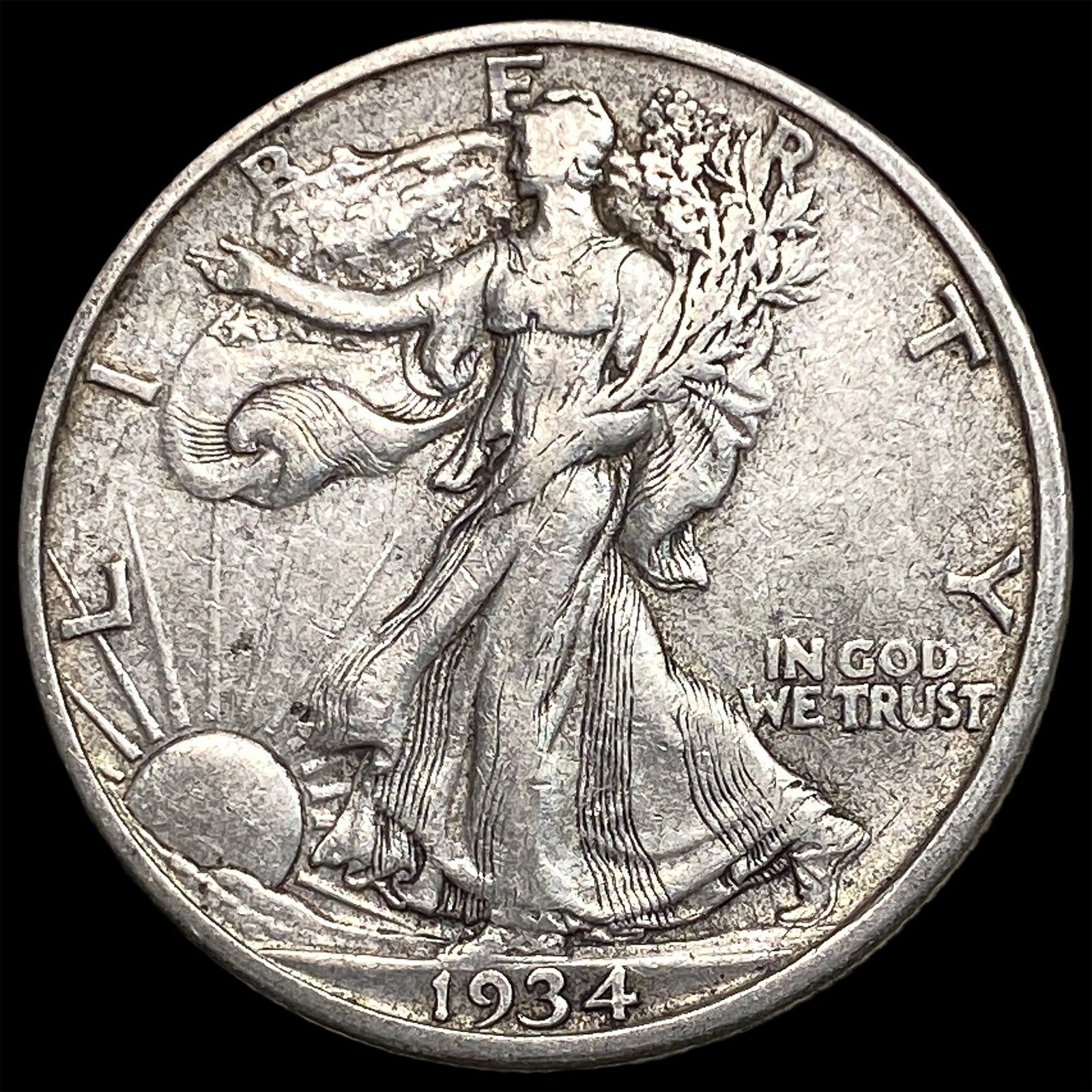 1934-S Silver Walking Liberty Half Dollar NEARLY UNCIRCULATED: 1934-S Silver Walking Liberty Half Dollar NEARLY UNCIRCULATED