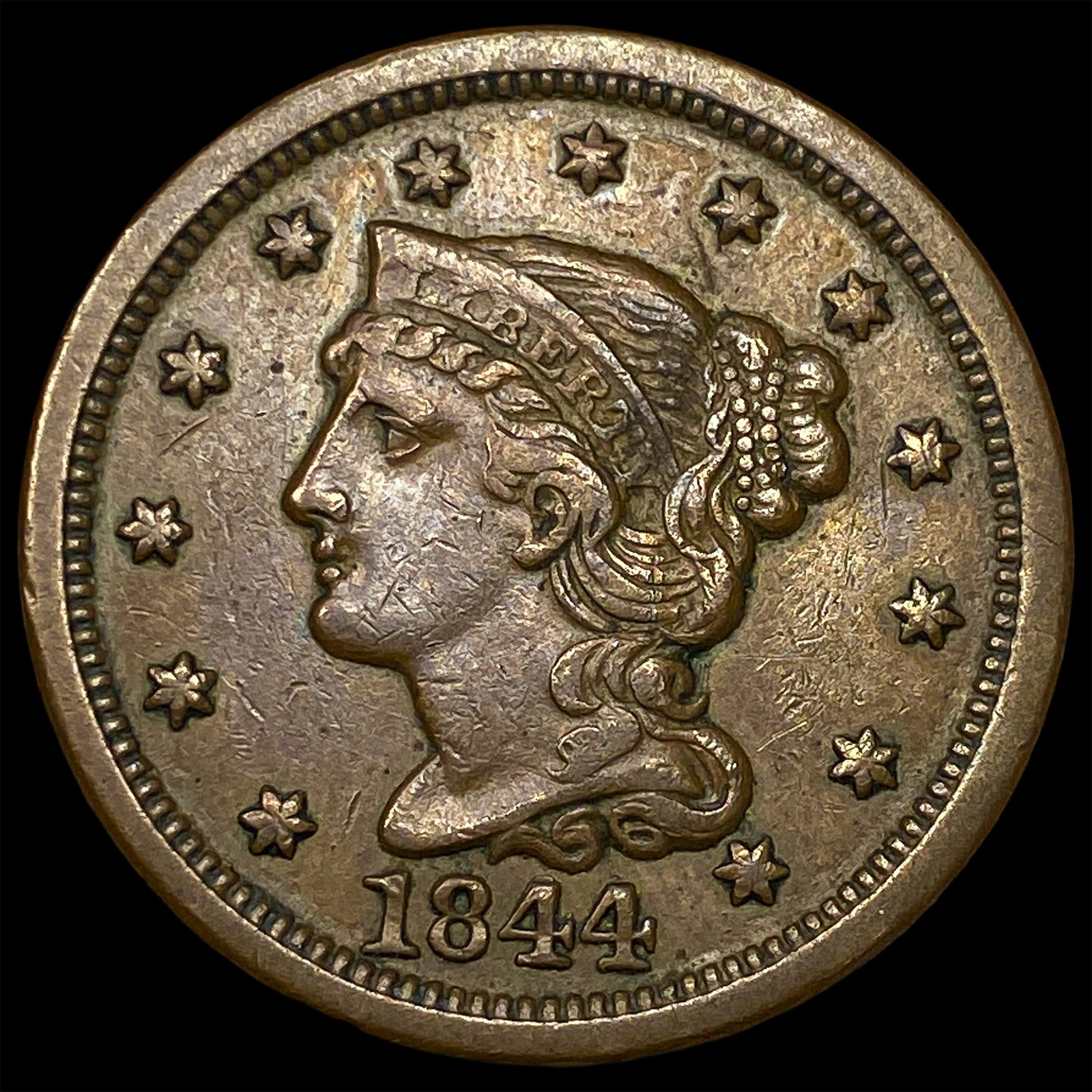 1844 Braided Hair Large Cent NEARLY UNCIRCULATED: 1844 Braided Hair Large Cent NEARLY UNCIRCULATED