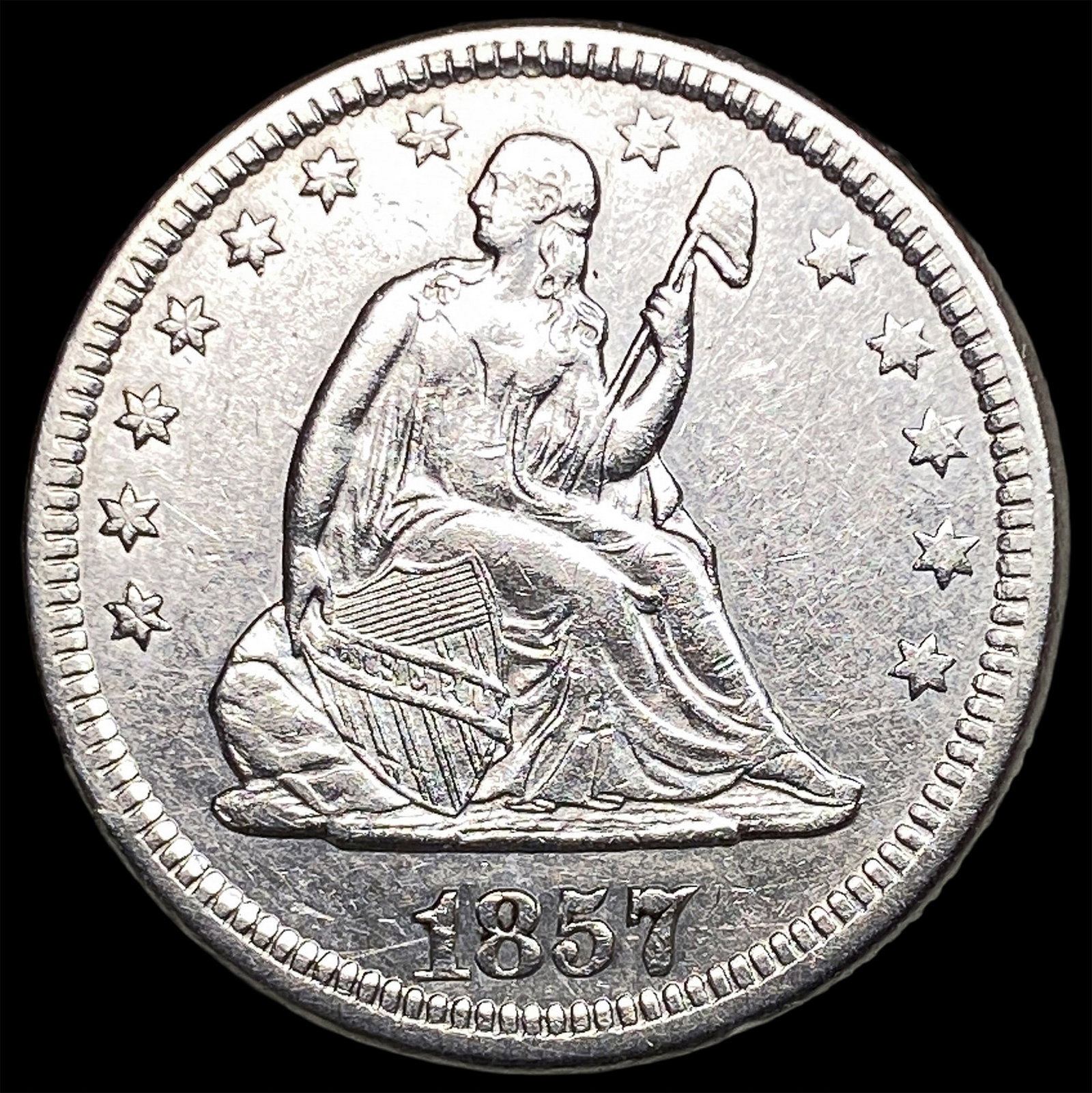 1857-O Silver Seated Liberty Quarter UNCIRCULATED (1 of 2)