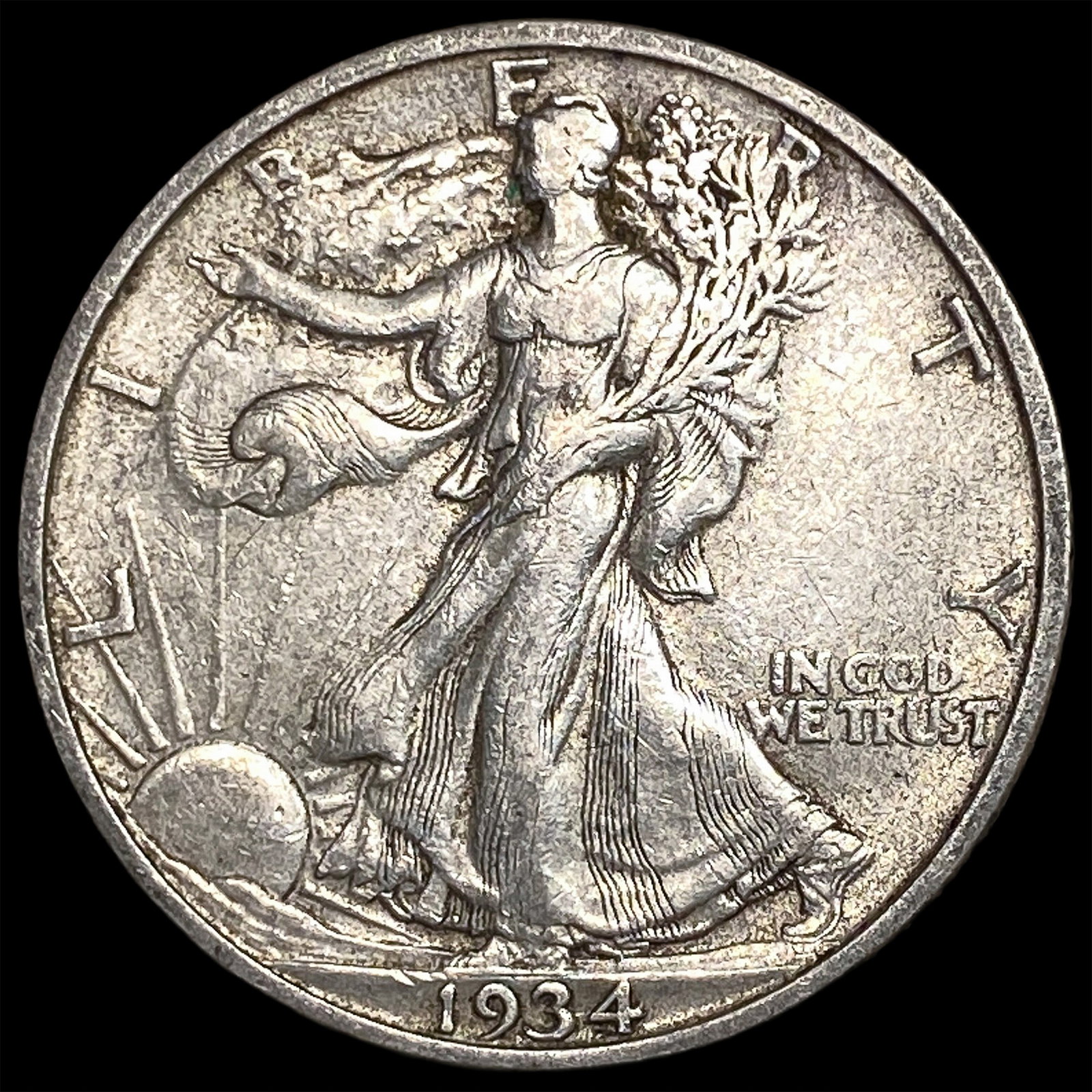1934-S Silver Walking Liberty Half Dollar NEARLY UNCIRCULATED: 1934-S Silver Walking Liberty Half Dollar NEARLY UNCIRCULATED