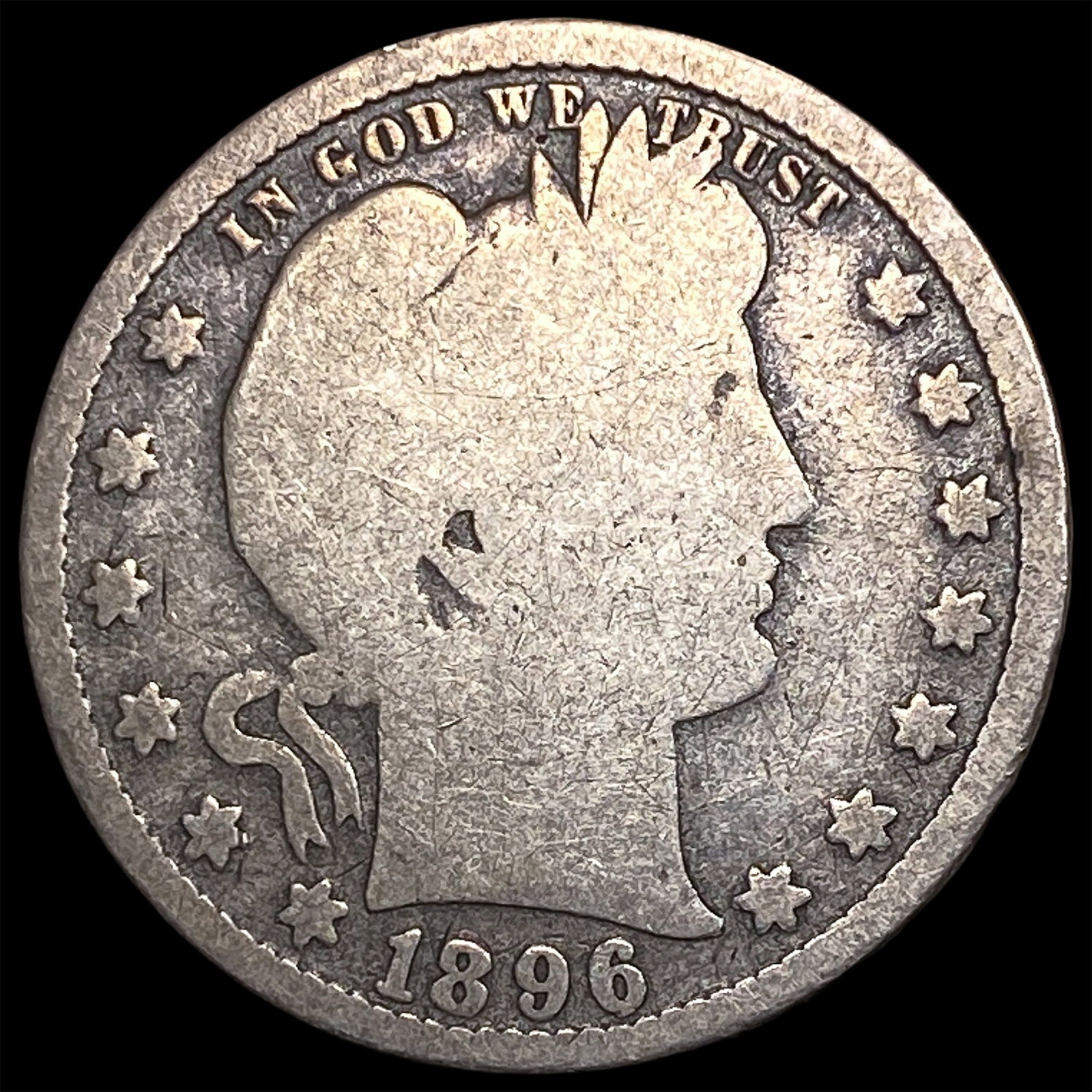 1896-S Silver Barber Quarter NICELY CIRCULATED: 1896-S Silver Barber Quarter NICELY CIRCULATED