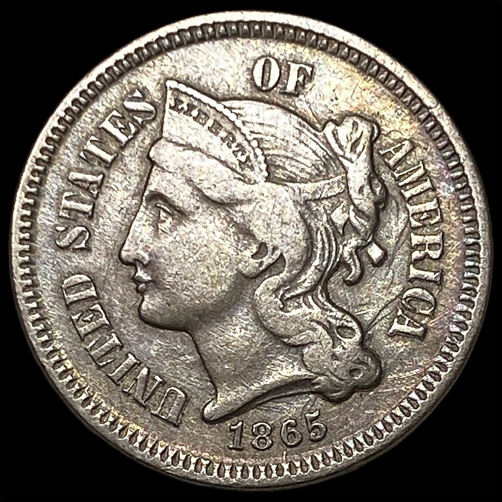 1865 Nickel Three-Cent Piece CLOSELY UNCIRCULATED: 1865 Nickel Three-Cent Piece CLOSELY UNCIRCULATED