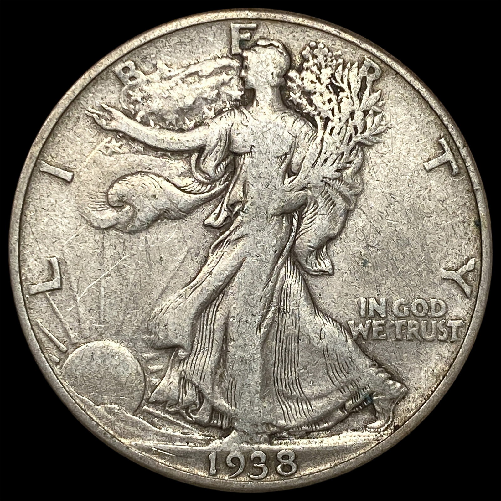 1938-D Silver Walking Liberty Half Dollar LIGHTLY CIRCULATED: 1938-D Silver Walking Liberty Half Dollar LIGHTLY CIRCULATED